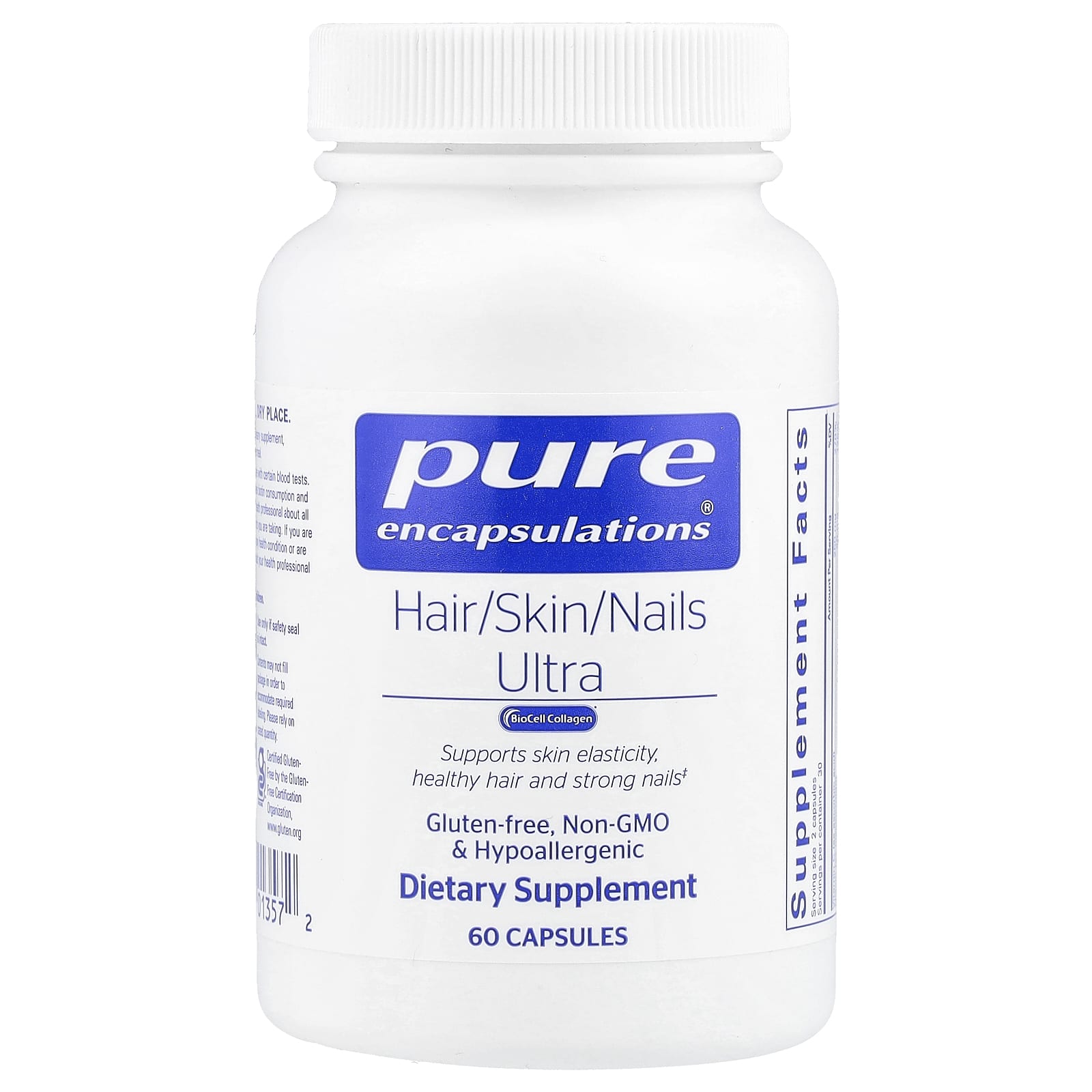 Pure Encapsulations, Hair/Skin/Nails Ultra, 60 Capsules UPC 766298013572 | HiLife Vitamins