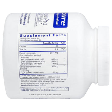 Pure Encapsulations, VisionPro EPA/DHA/GLA, 180 Softgels UPC 766298013619 | Hilife Vitamins