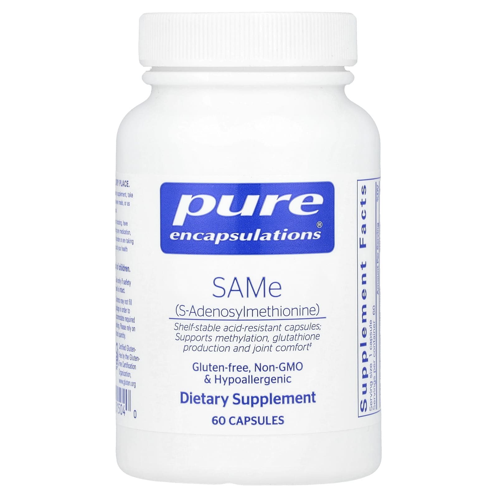 Pure Encapsulations, SAMe (S-Adenosylmethionine), 60 Capsules UPC 766298015040 | HiLife Vitamins