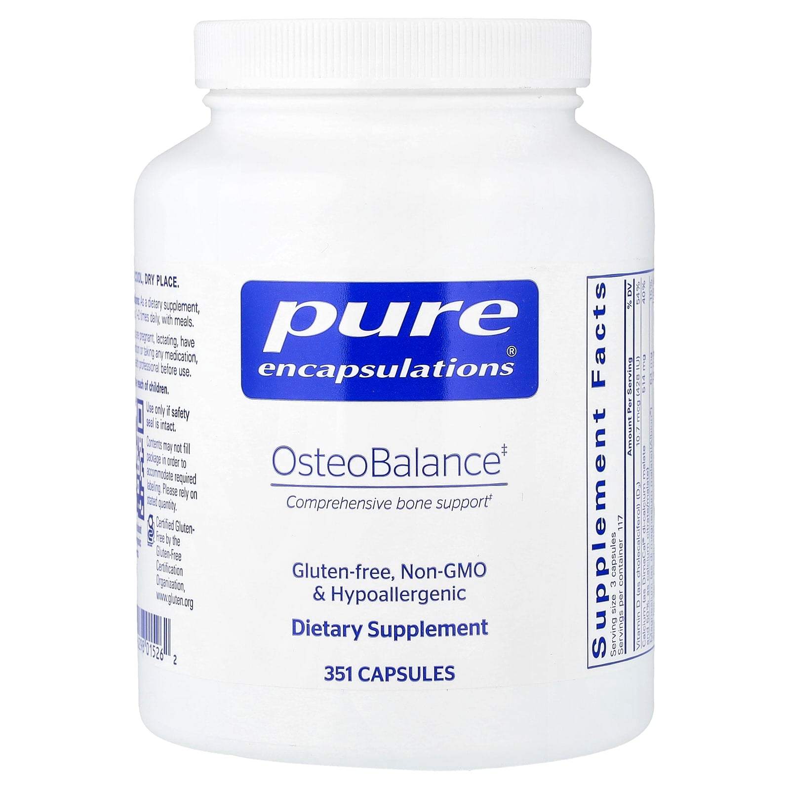 Pure Encapsulations, Osteobalance, 350 Capsules UPC 766298015262 | Hilife Vitamins