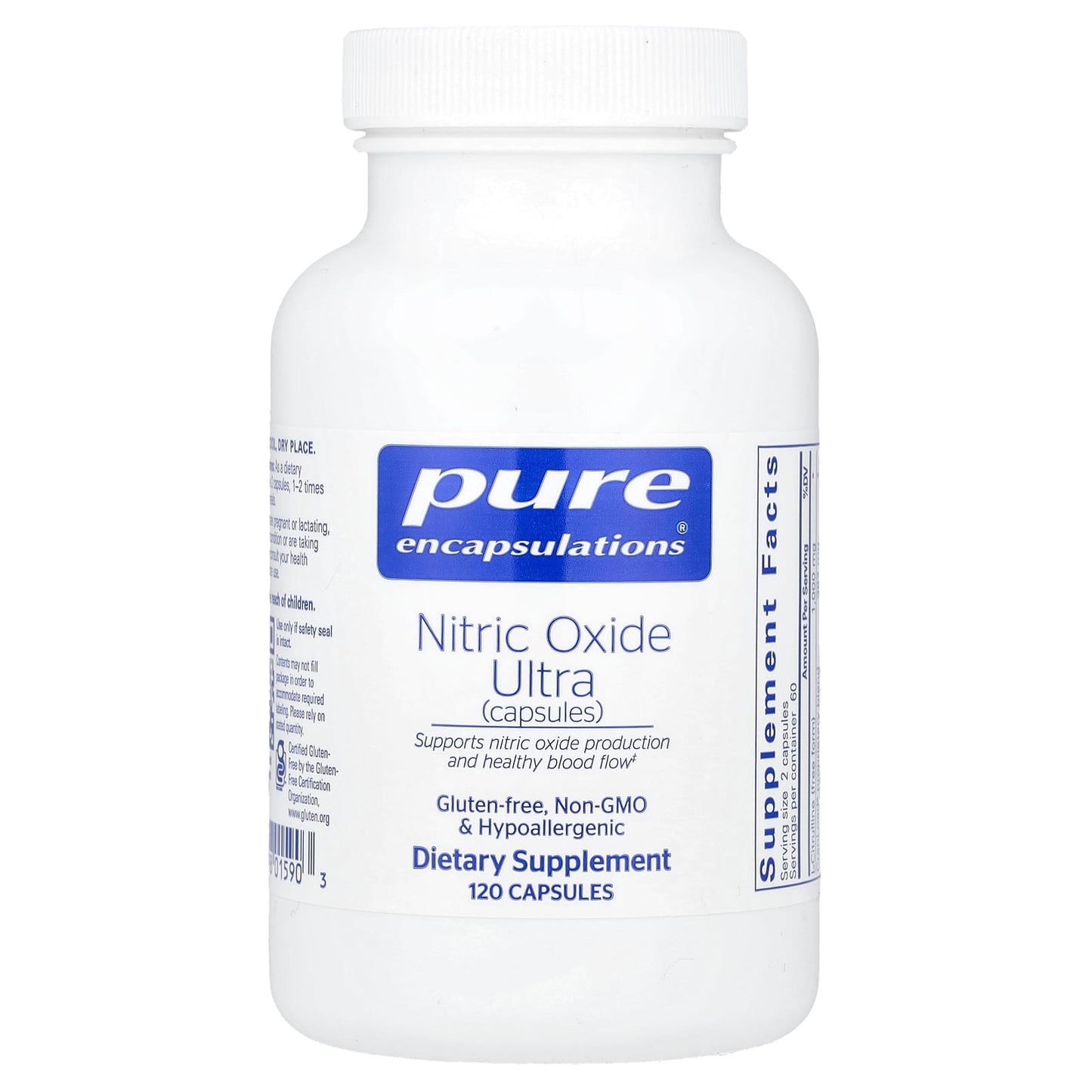 Pure Encapsulations, Nitric Oxide Ultra, 120 Capsules UPC 766298015903 | HiLife Vitamins