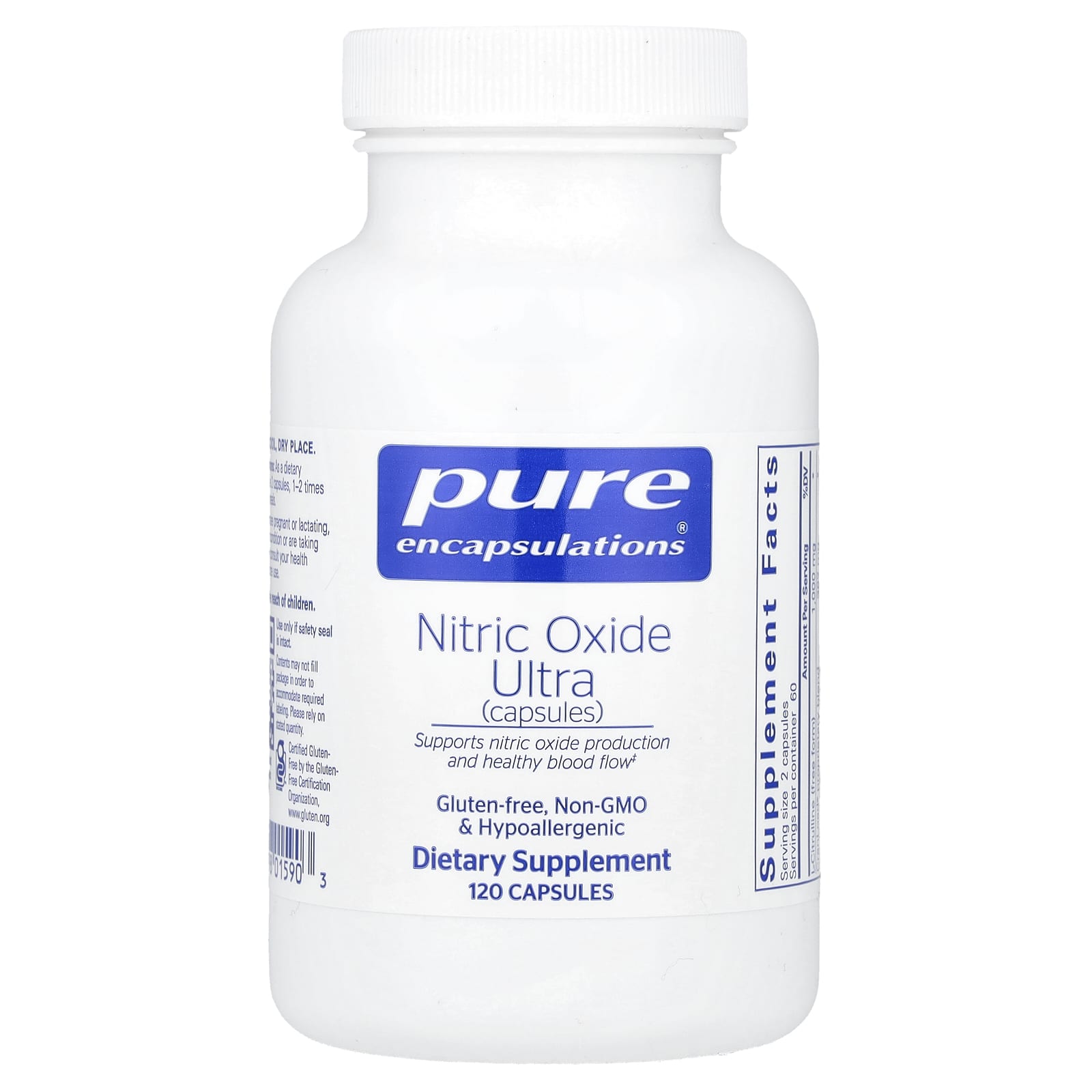 Pure Encapsulations, Nitric Oxide Ultra, 120 Capsules UPC 766298015903 | HiLife Vitamins
