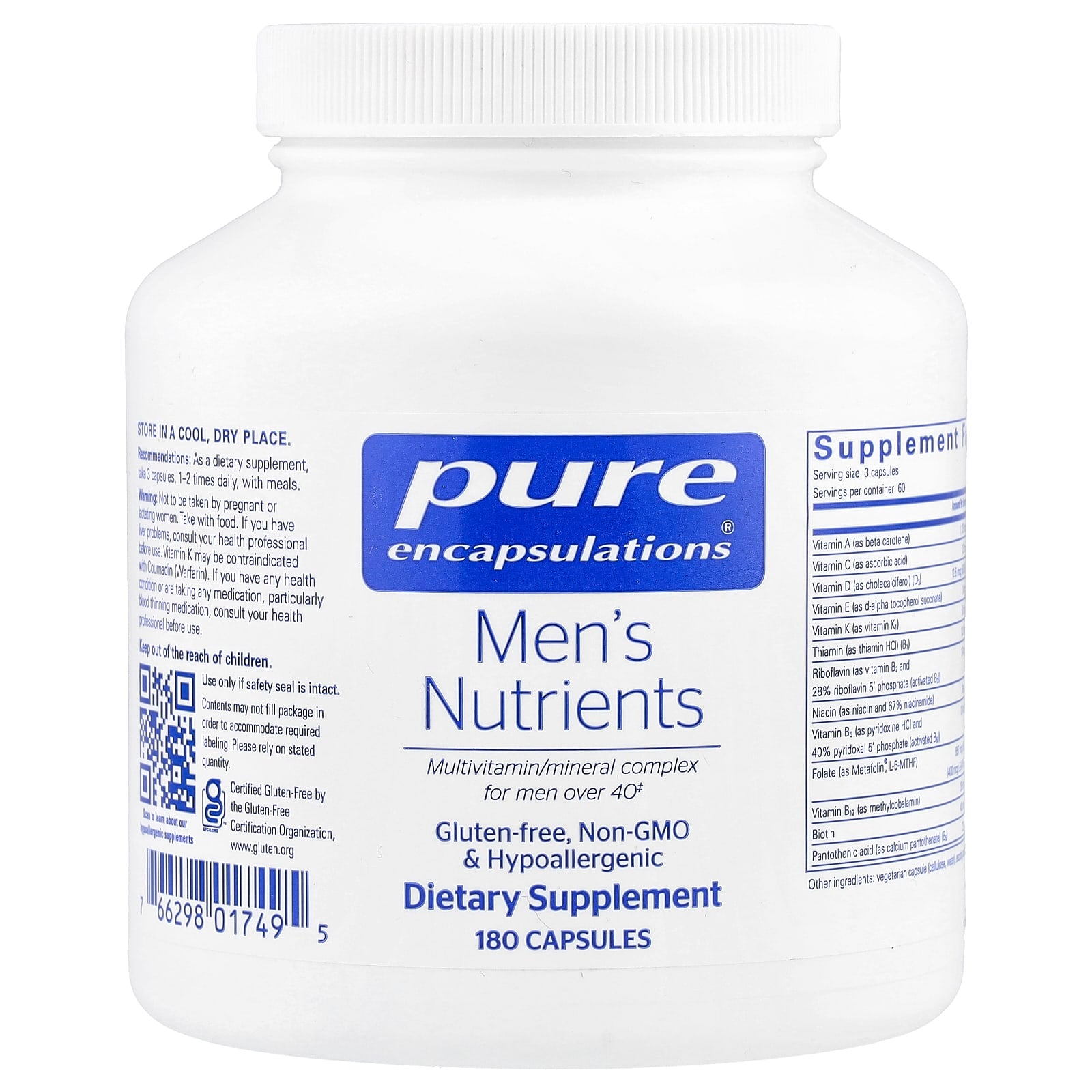 Pure Encapsulations, Men's Nutrients, 180 Capsules UPC 766298017495 | HiLife Vitamins