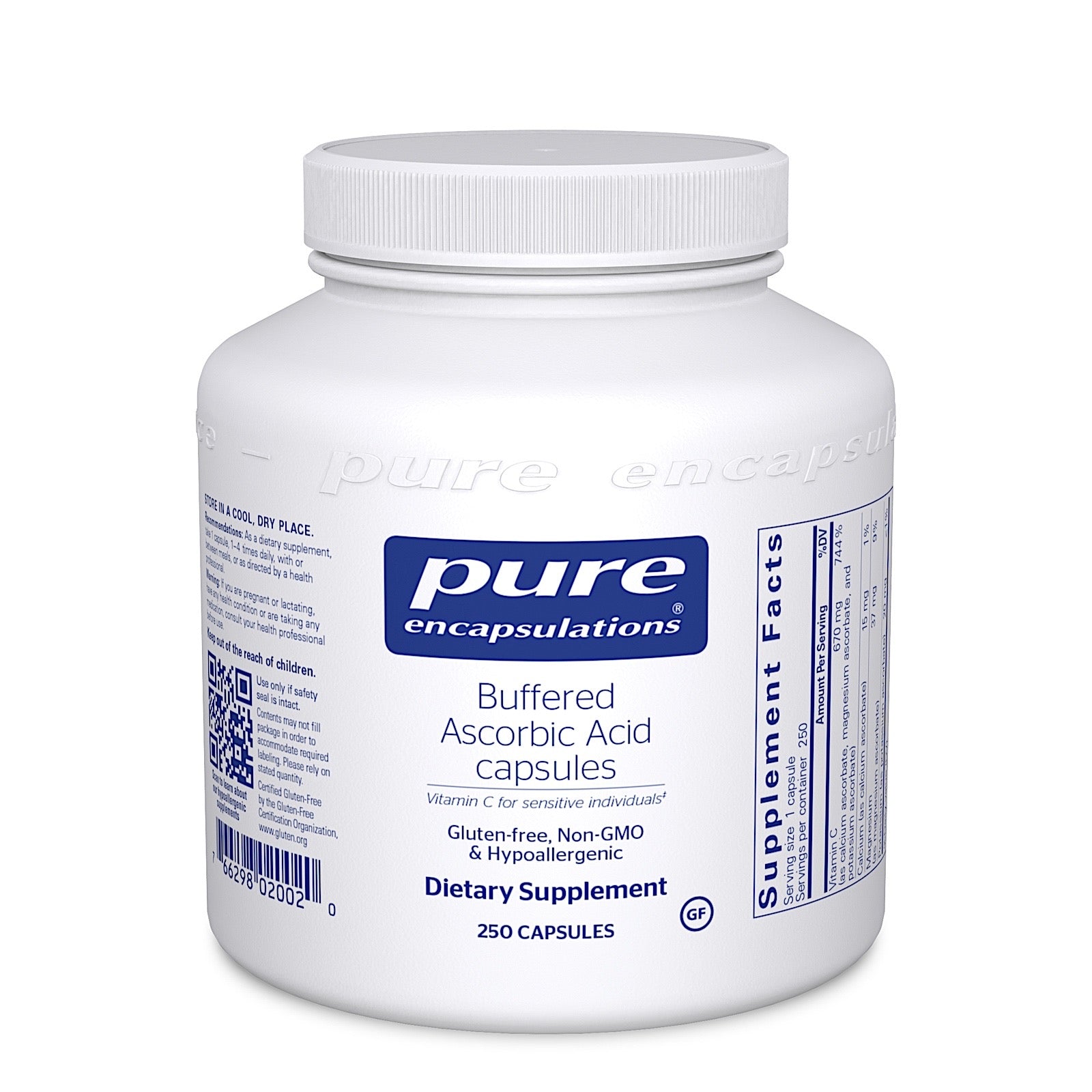 Pure Encapsulations, Buffered Ascorbic Acid, 250 Capsules UPC 766298020020 | HiLife Vitamins