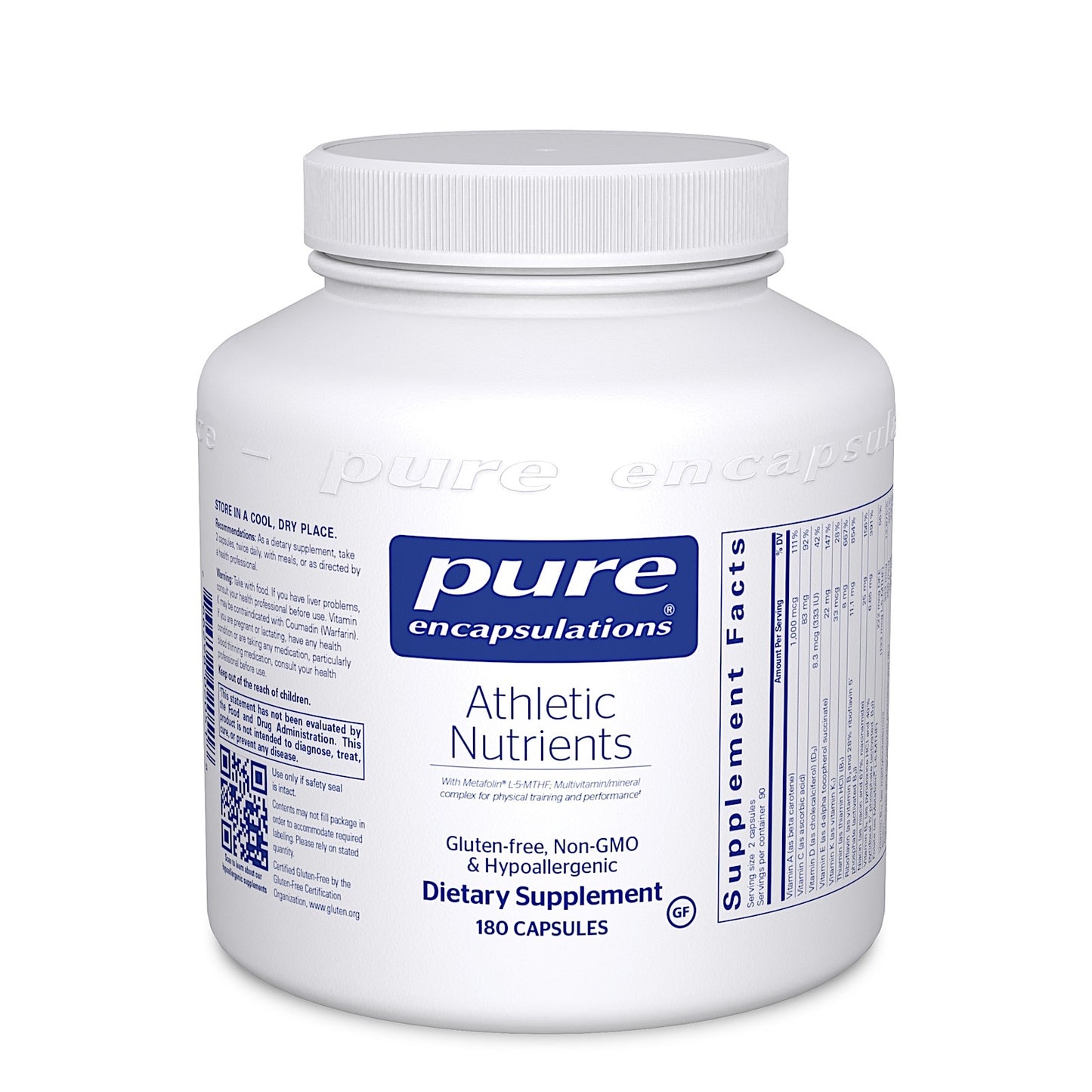 Pure Encapsulations, Athletic Nutrients, 180 Capsules UPC 766298020518 | HiLife Vitamins