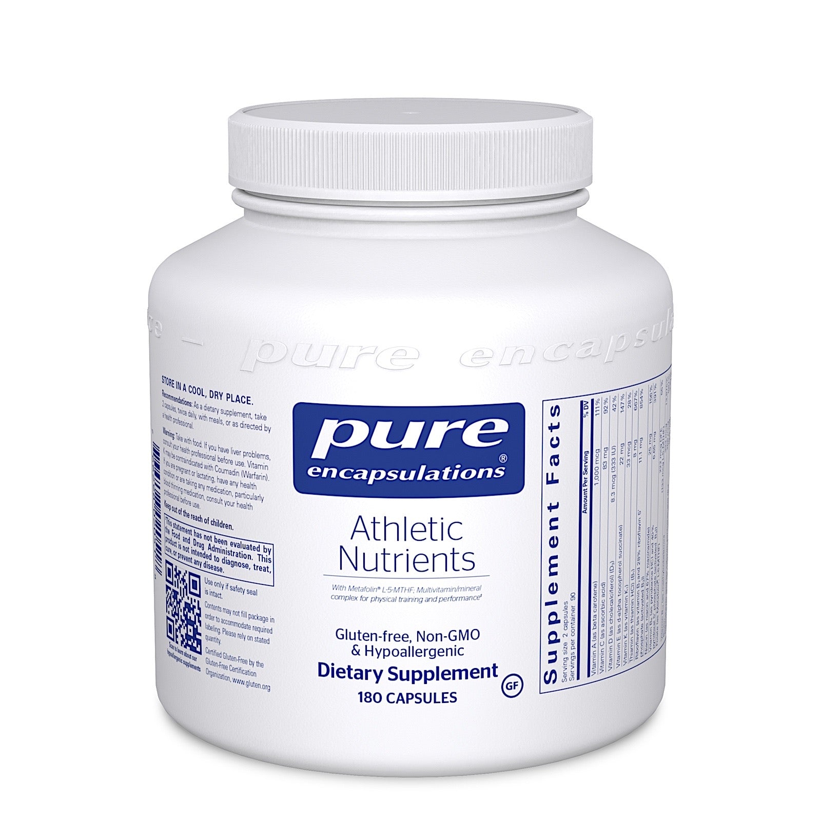 Pure Encapsulations, Athletic Nutrients, 180 Capsules UPC 766298020518 | HiLife Vitamins