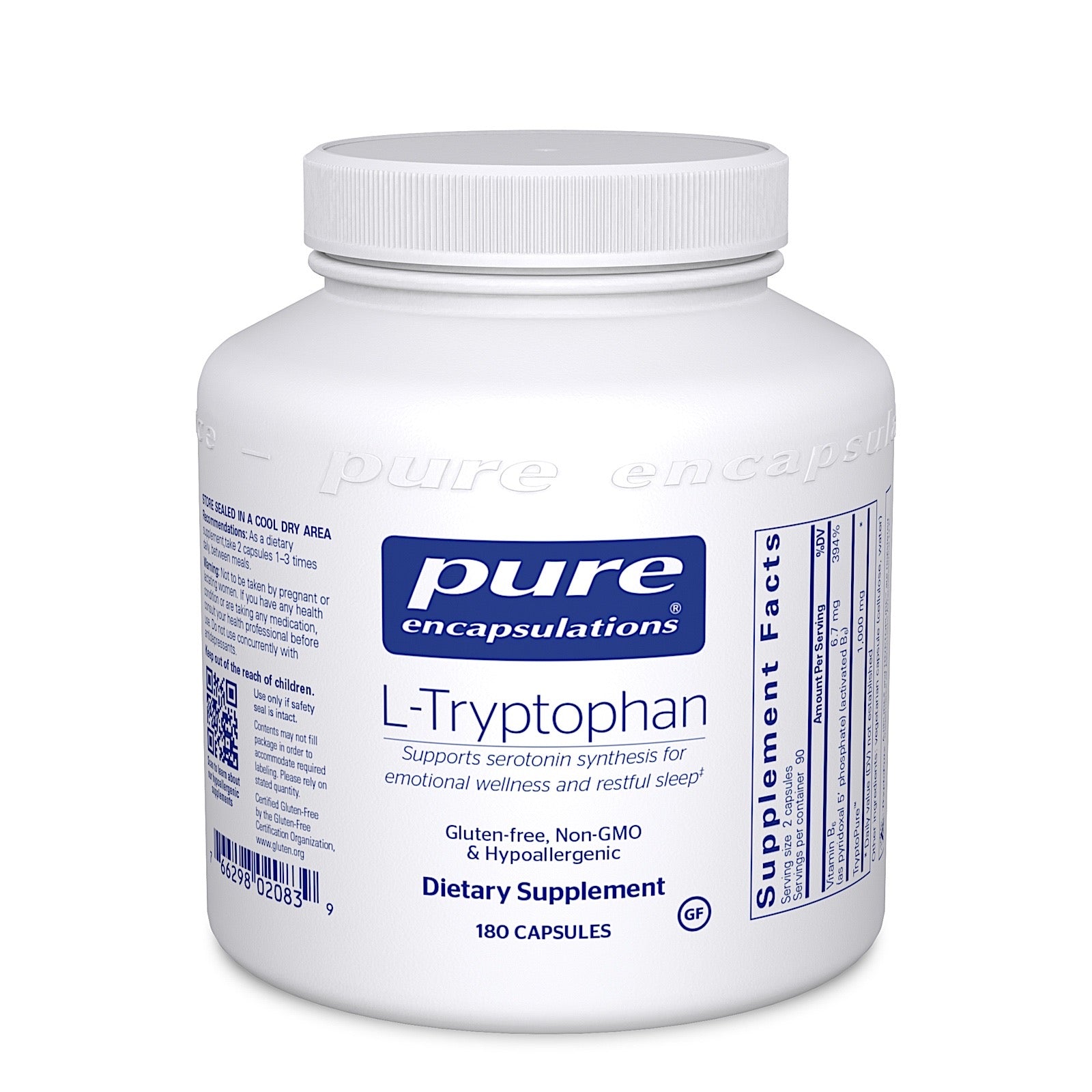Pure Encapsulations, L-Tryptophan, 180 Capsules UPC 766298020839 | HiLife Vitamins