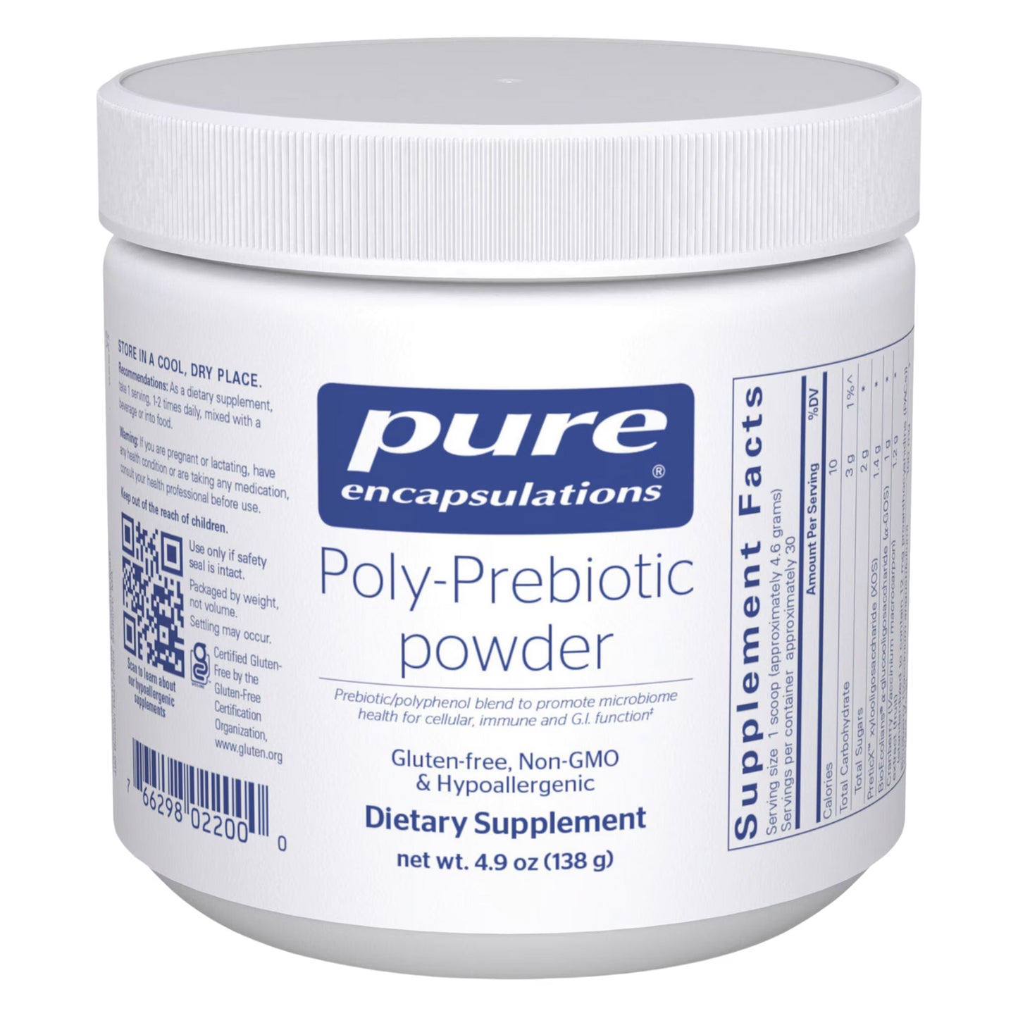 Pure Encapsulations, Poly-Prebiotic Powder, 4.9 oz (138 g) UPC 766298022000 | HiLife Vitamins
