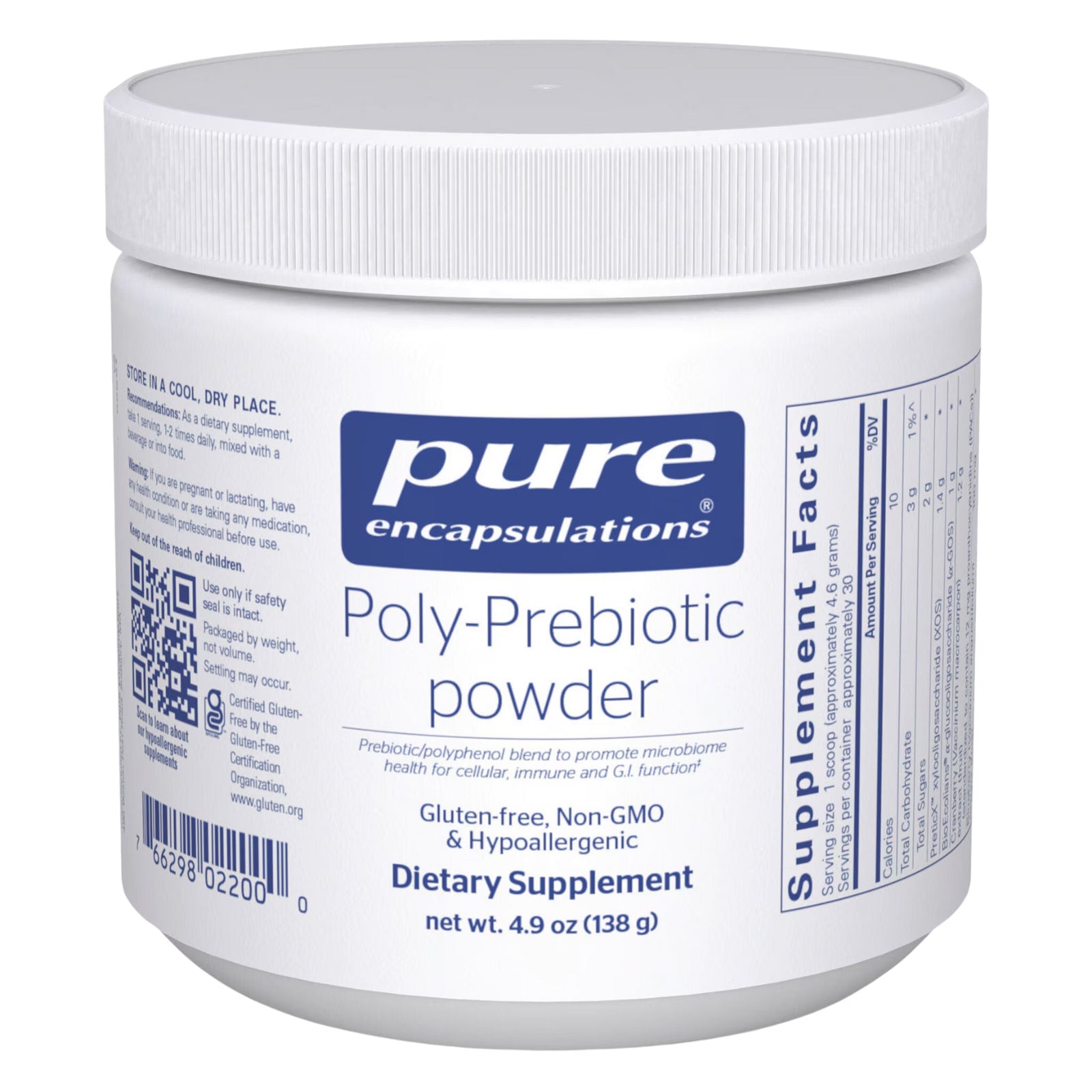 Pure Encapsulations, Poly-Prebiotic Powder, 4.9 oz (138 g) UPC 766298022000 | HiLife Vitamins