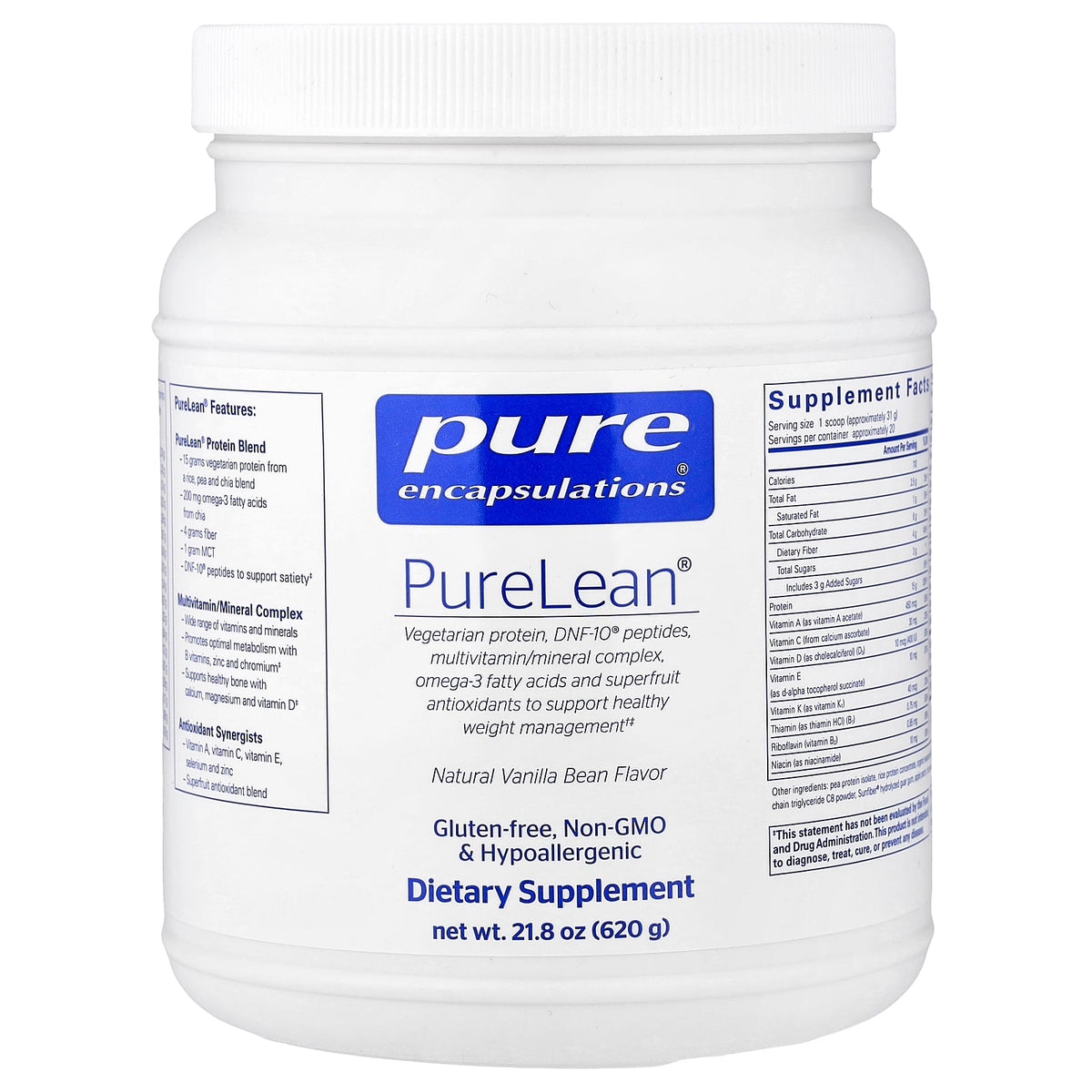 Pure Encapsulations, PureLean® Protein, 21.8 oz (620 g) UPC 766298022598 | Hilife Vitamins
