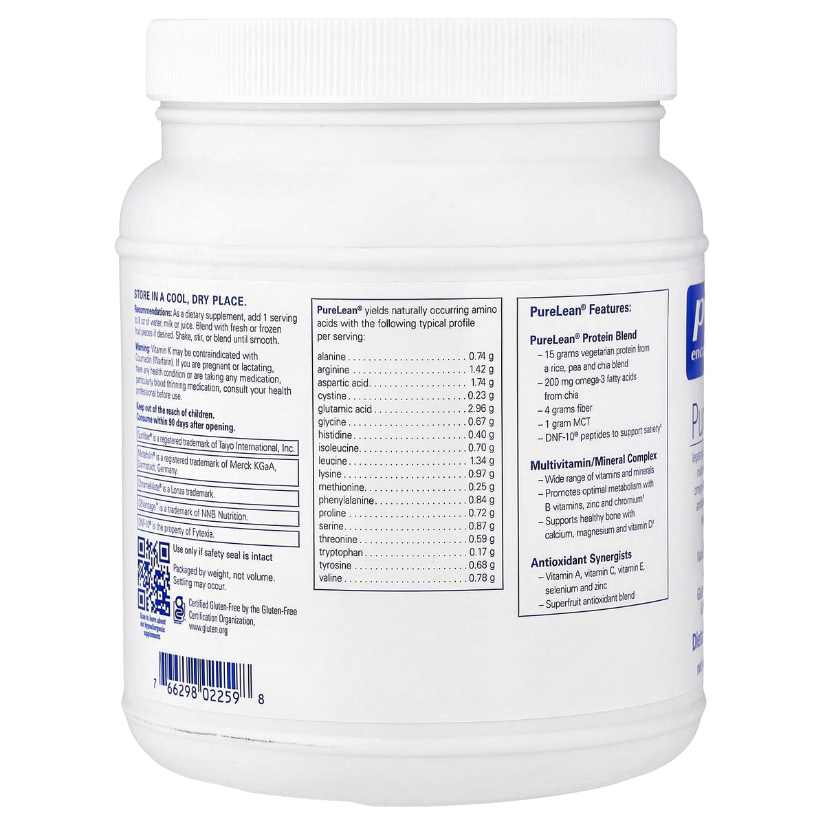 Pure Encapsulations, PureLean® Protein, 21.8 oz (620 g) UPC 766298022598 | Hilife Vitamins