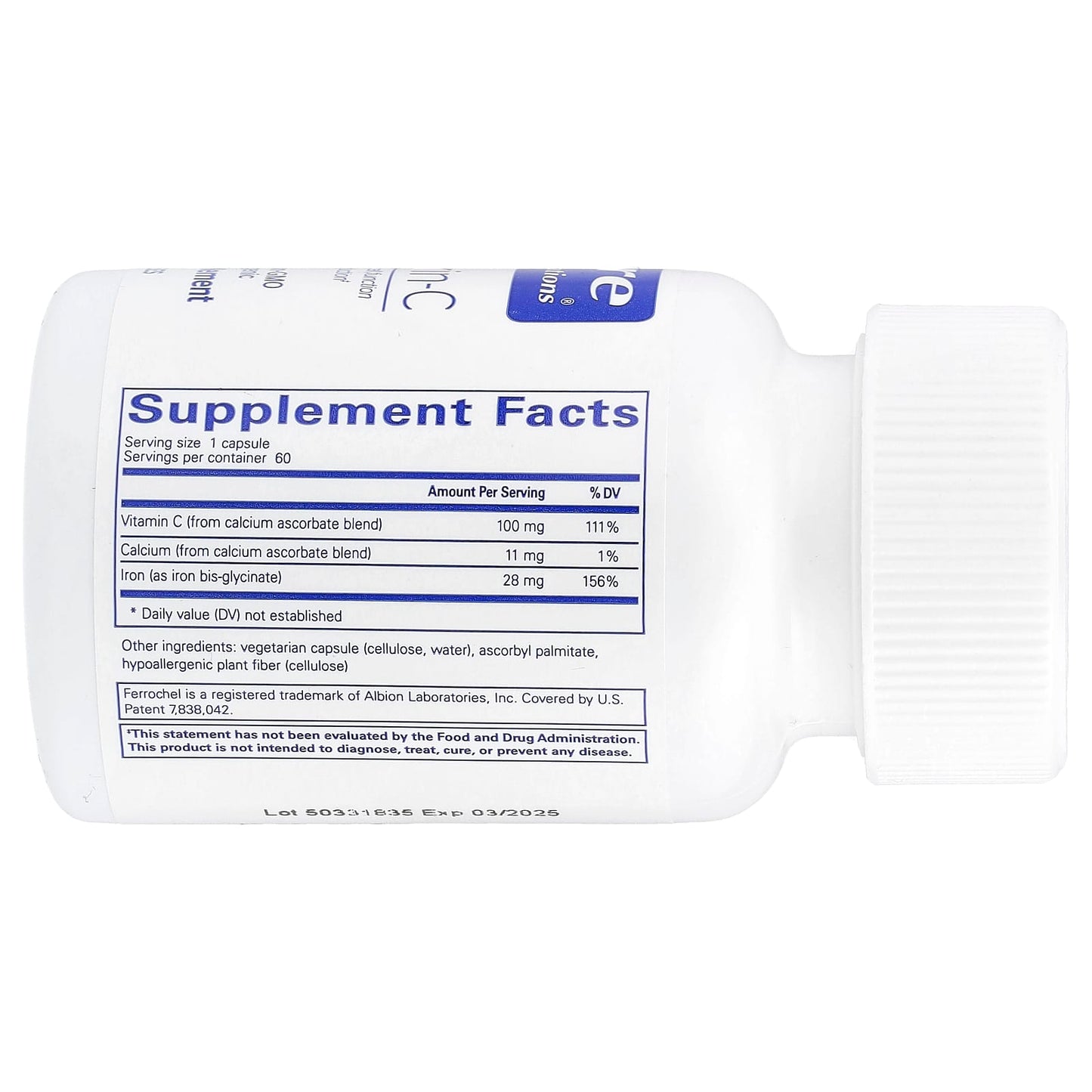 Pure Encapsulations, OptiFerin-C, 60 Capsules UPC 766298023267 | HiLife Vitamins