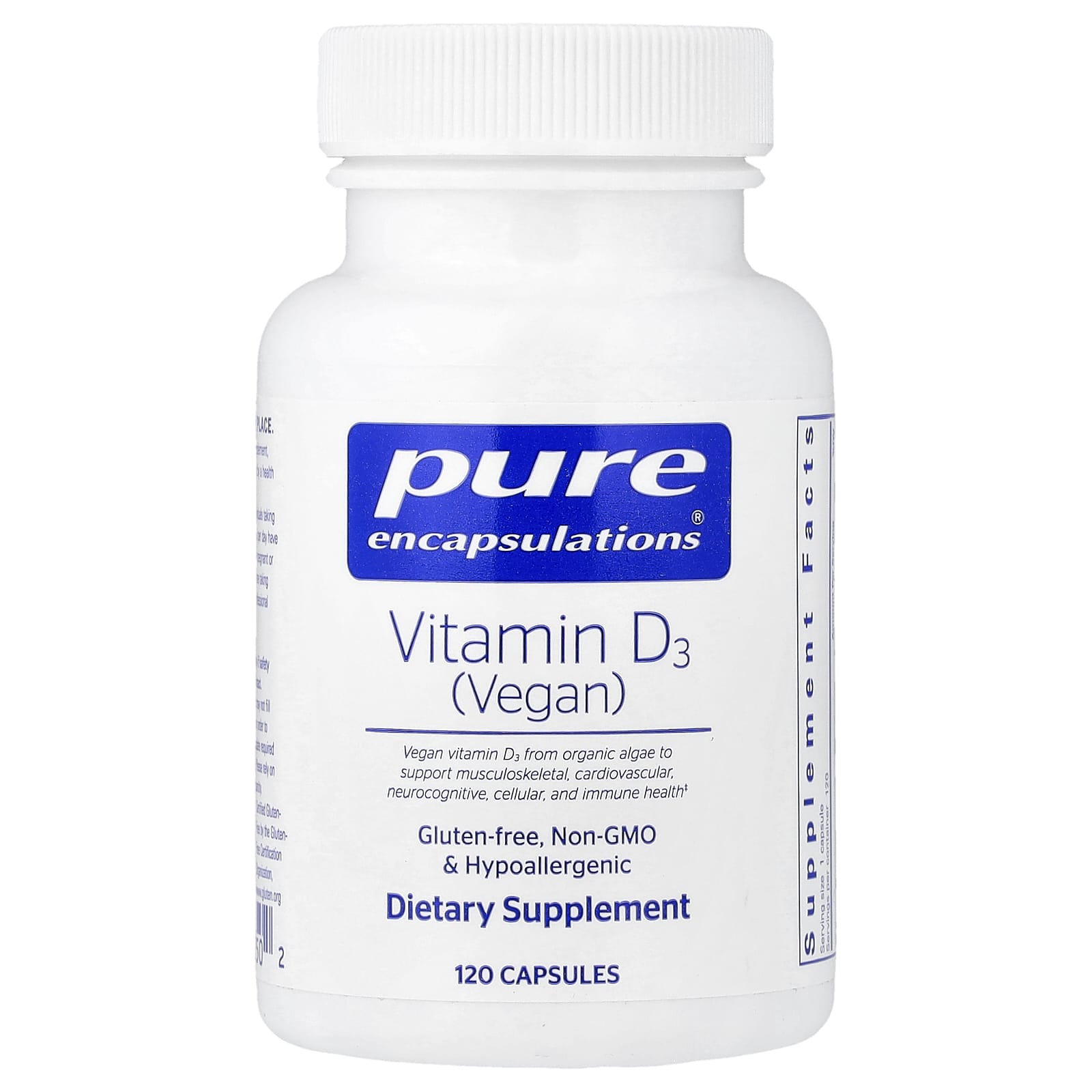 Pure Encapsulations, Vitamin D3 (Vegan), 120 Capsules UPC 766298023502 | HiLife Vitamins