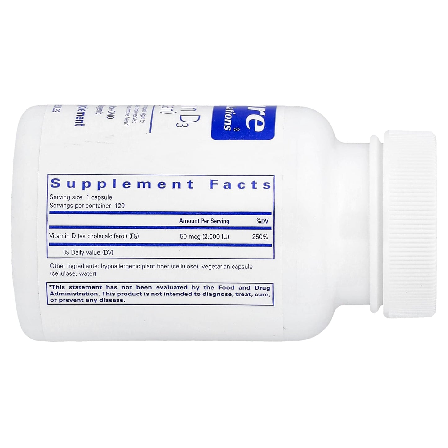 Pure Encapsulations, Vitamin D3 (Vegan), 120 Capsules UPC 766298023502 | HiLife Vitamins