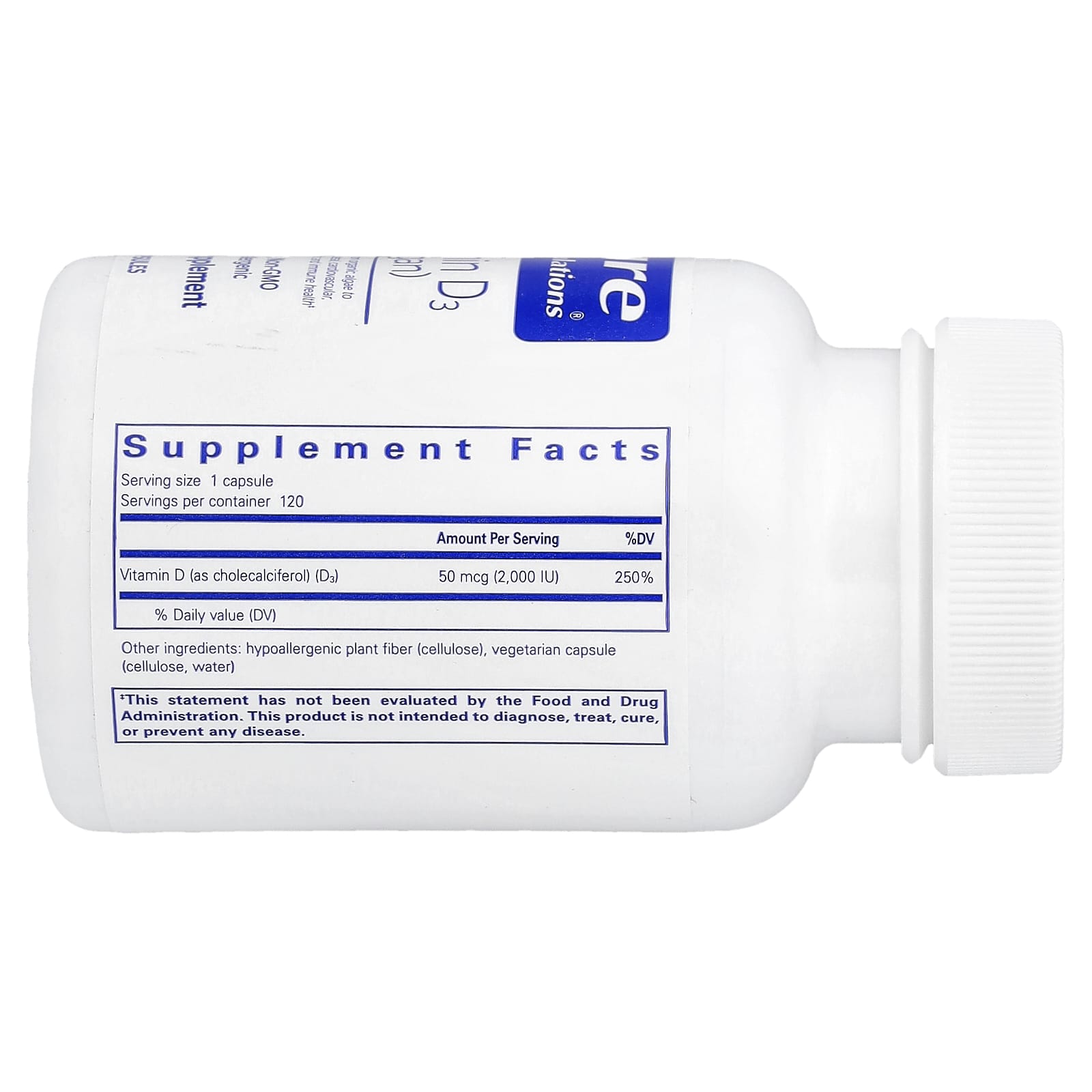 Pure Encapsulations, Vitamin D3 (Vegan), 120 Capsules UPC 766298023502 | HiLife Vitamins