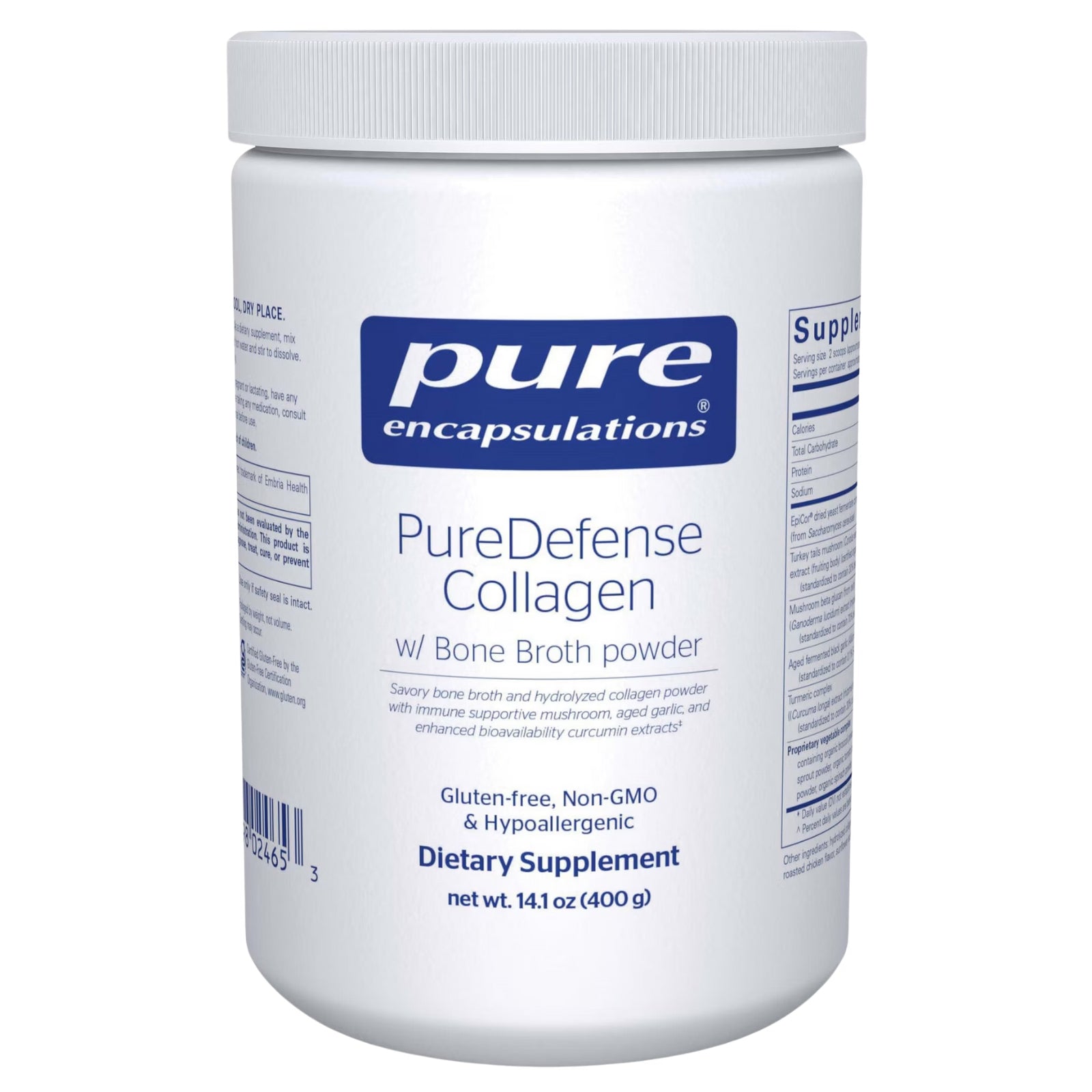 Pure Encapsulations, PureDefense Collagen w/ Bone Broth Powder, 14.1 oz UPC 766298024653 | HiLife Vitamins
