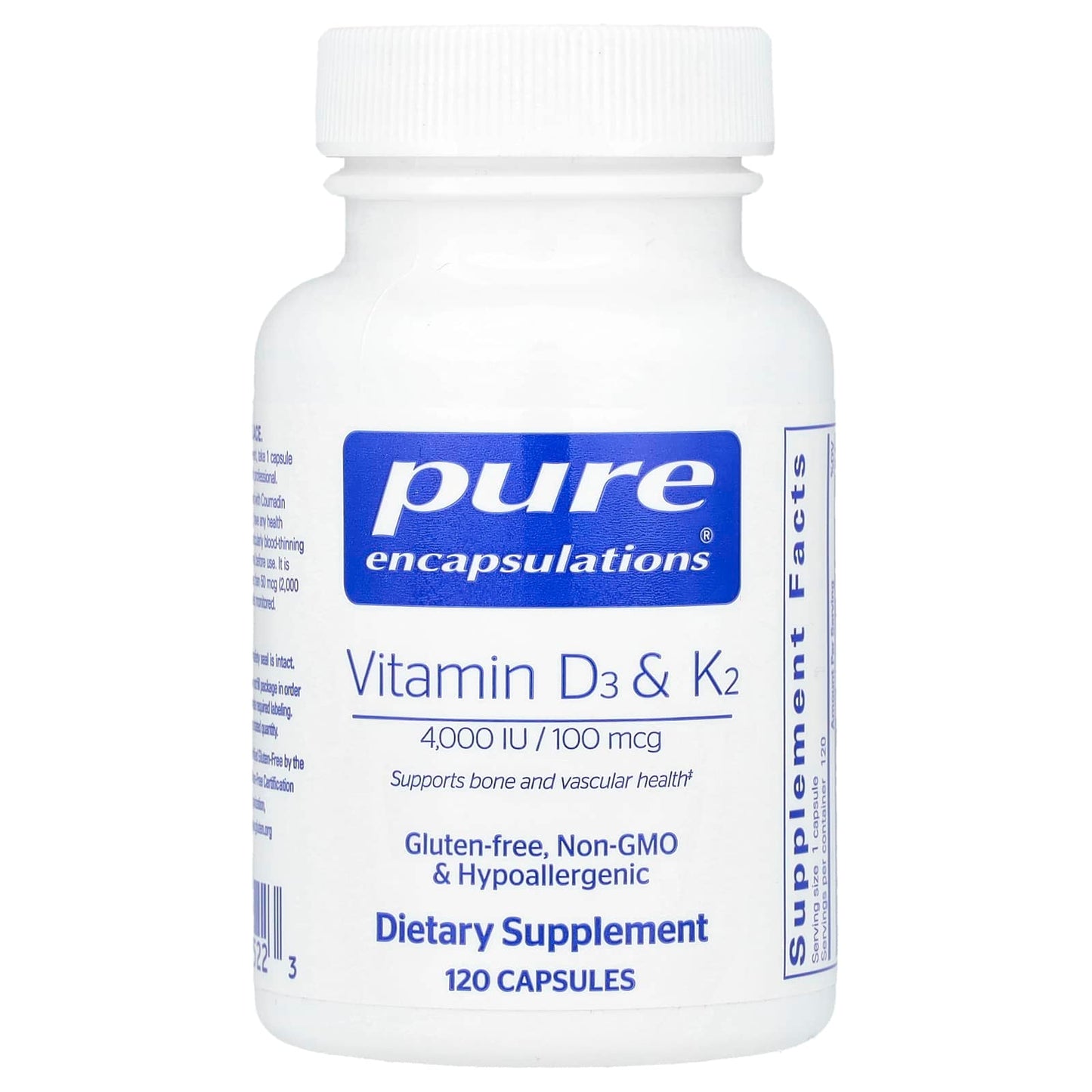 Pure Encapsulations, Vitamin D3 & K2, 120 Capsules - 766298025223 | Hilife Vitamins