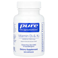 Pure Encapsulations, Vitamin D3 & K2, 120 Capsules - 766298025223 | Hilife Vitamins