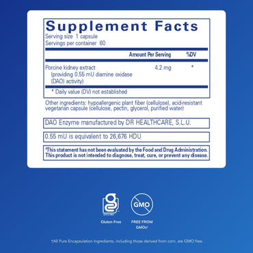 Pure Encapsulations, DAO Enzyme, 60 Capsules UPC 766298025834 | HiLife Vitamins