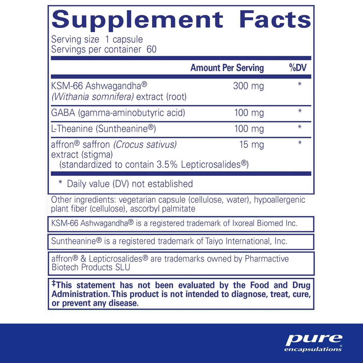 Pure Encapsulations, Daily Calm, 60 Capsules UPC 766298025872 | HiLife Vitamins