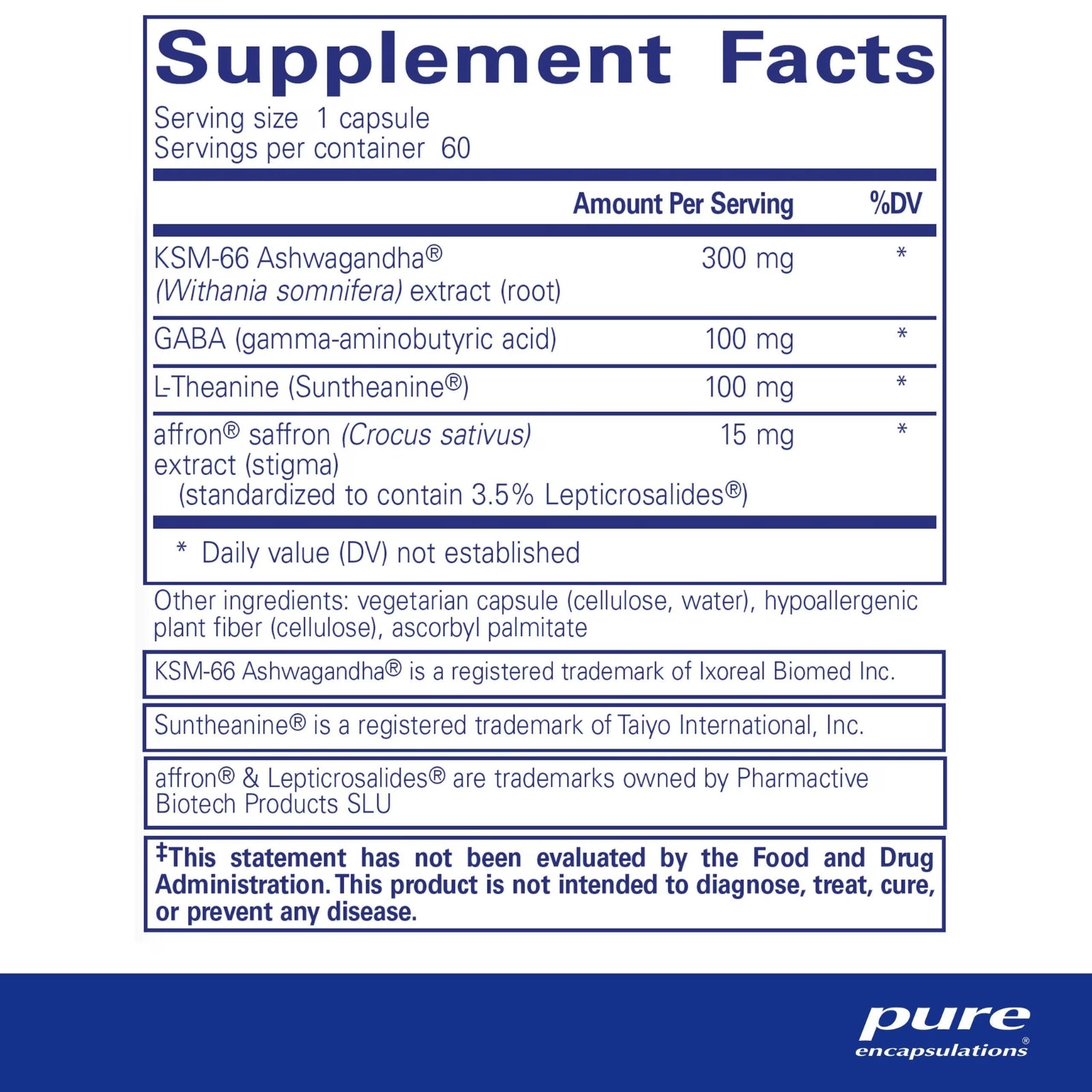 Pure Encapsulations, Daily Calm, 60 Capsules UPC 766298025872 | HiLife Vitamins