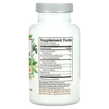 Quantum, Super Lysine+, 180 Tablets UPC 046985001113 | Hilife Vitamins