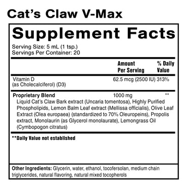 Quicksilver Scientific, Cat’s Claw V-Max, 3.38 fl oz UPC 810147500543 | HiLife Vitamins