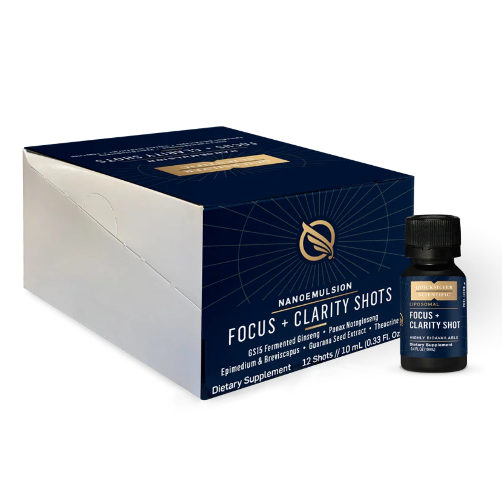 Quicksilver Scientific, Focus & Clarity Shots, 12 Count, 0.34 fl oz/10mL UPC 810147500628 | HiLife Vitamins