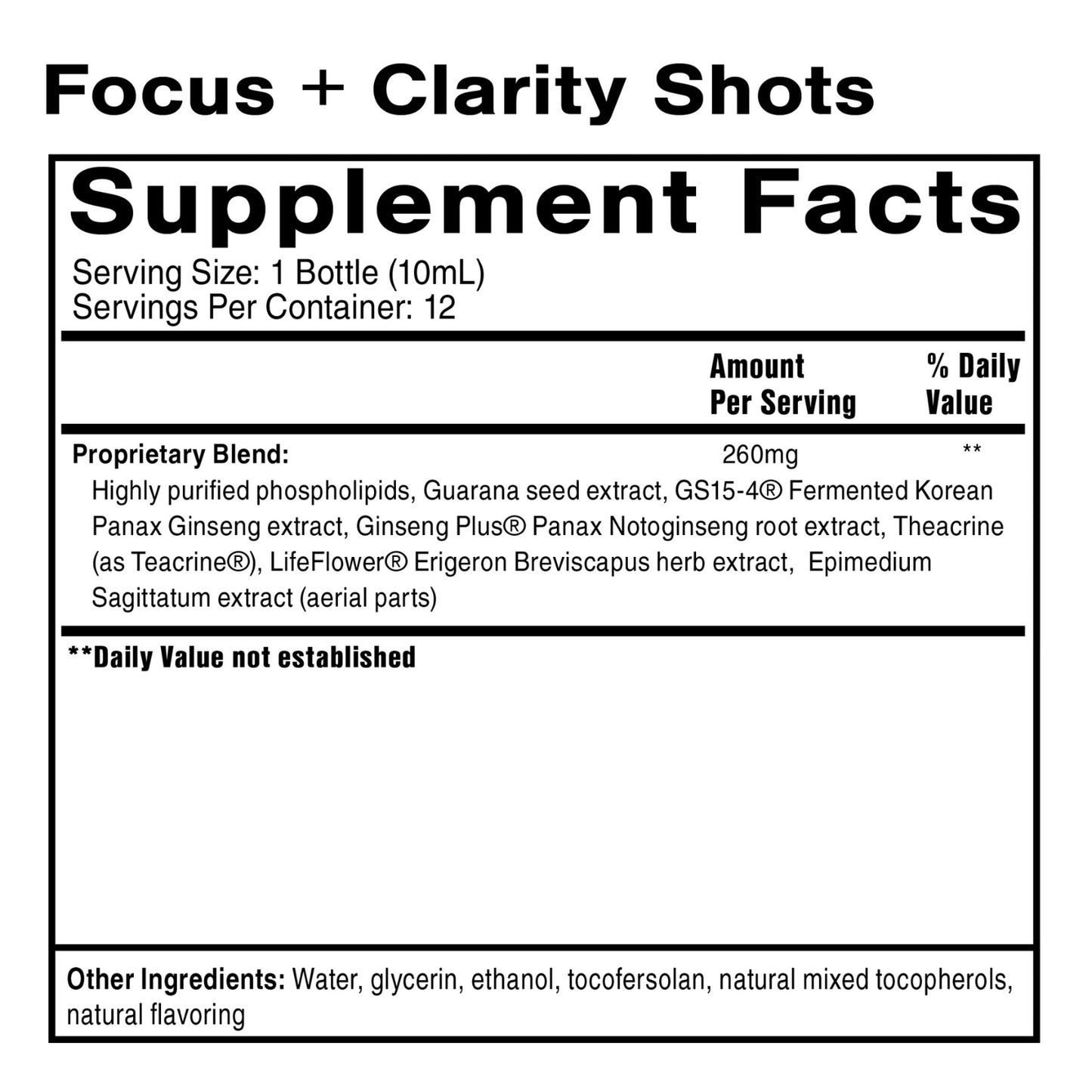 Quicksilver Scientific, Focus & Clarity Shots, 12 Count, 0.34 fl oz/10mL UPC 810147500628 | HiLife Vitamins