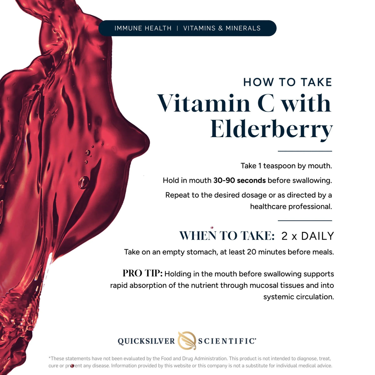 Quicksilver Scientific, Vitamin C + Elderberry, 3.38 FL OZ (100 mL) UPC 644216047406 | Hilife Vitamins