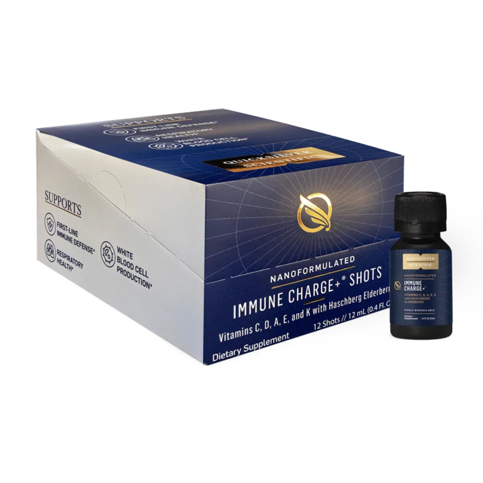Quicksilver Scientific, Immune Charge+ Shots Box, 12 Single Serving Bottles UPC 644216047505 | HiLife Vitamins