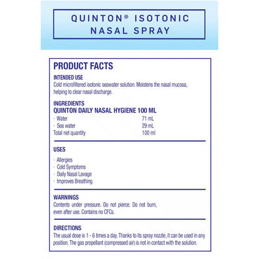 Quicksilver Scientific, Quinton Daily Nasal Hygiene, Isotonic, 3.38 FL OZ (100mL) UPC 810147500062 | HiLife Vitamins
