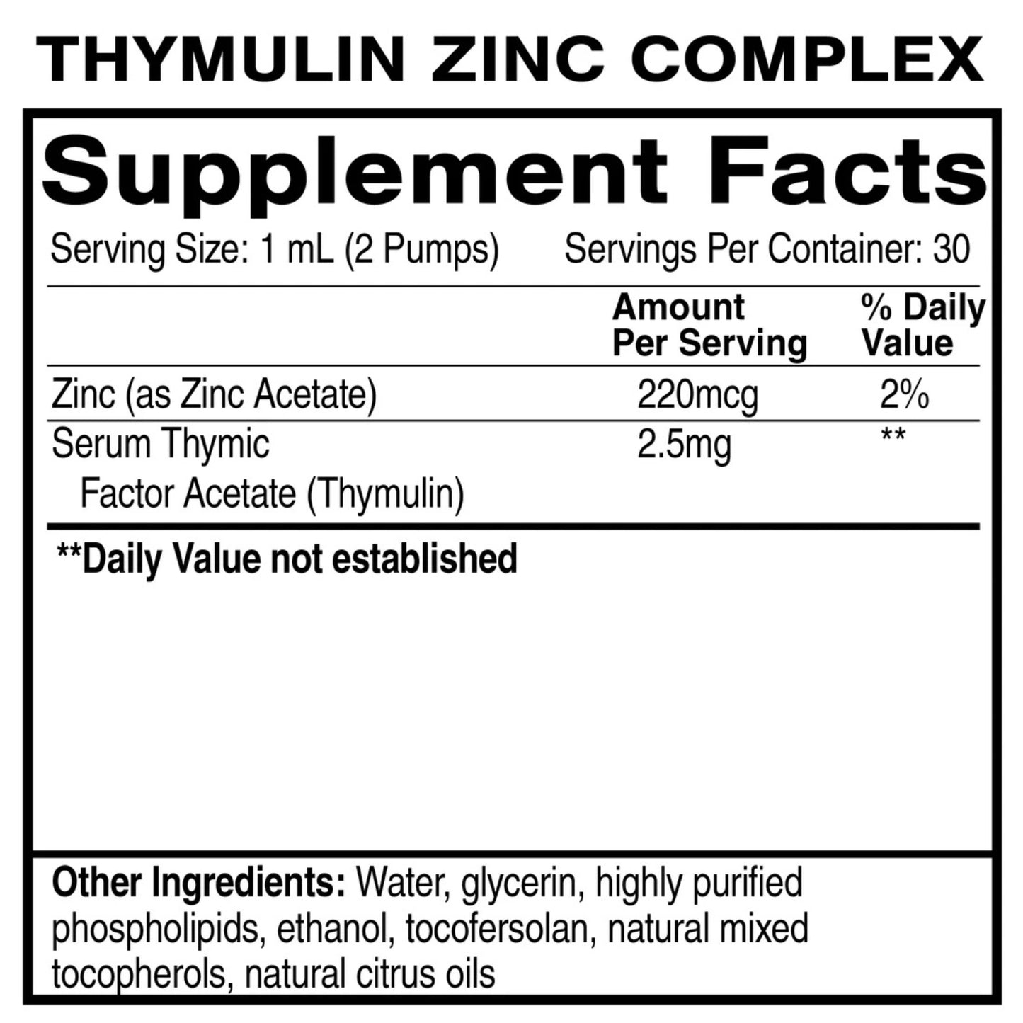 Quicksilver Scientific, Thymulin Zinc Complex, 1.0 FL OZ (30mL) UPC 810147501618 | HiLife Vitamins