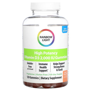 Rainbow Light, High Potency Vitamin D3, Peach, 2,000 IU, 120 Gummies - 021888204397 | Hilife Vitamins