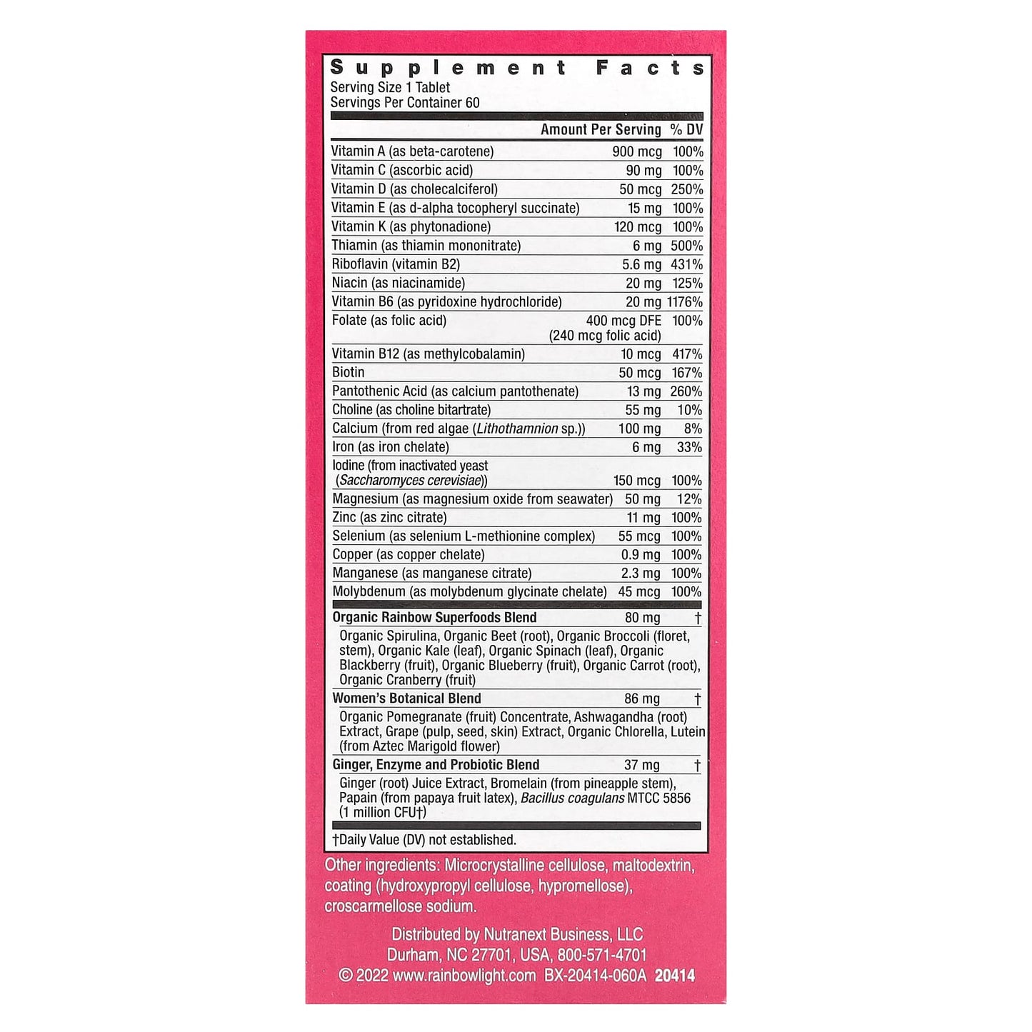 Rainbow Light, Vibrance Womens One NonGMO, 60 Tablets UPC 021888217038 | Hilife Vitamins