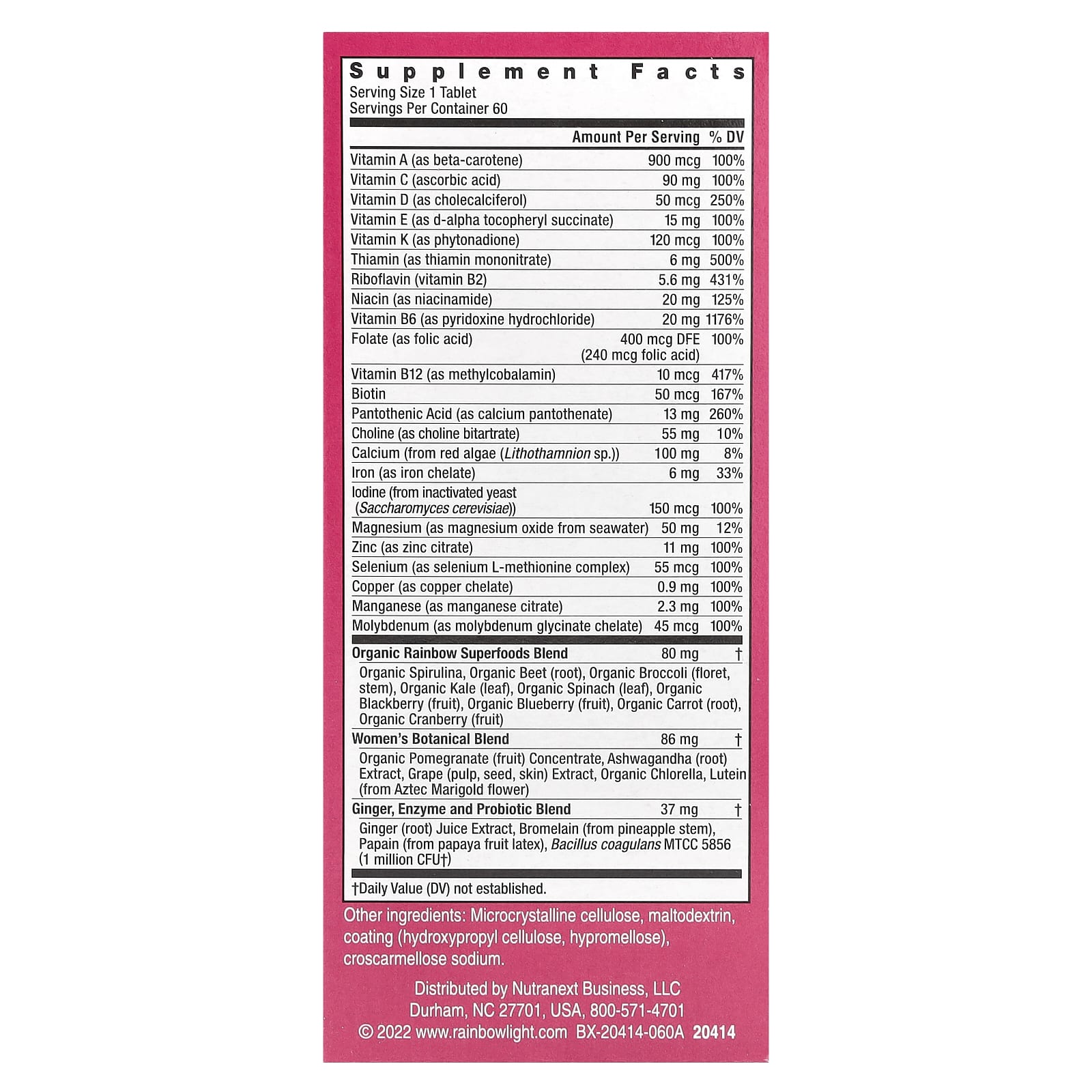 Rainbow Light, Vibrance Womens One NonGMO, 60 Tablets UPC 021888217038 | Hilife Vitamins