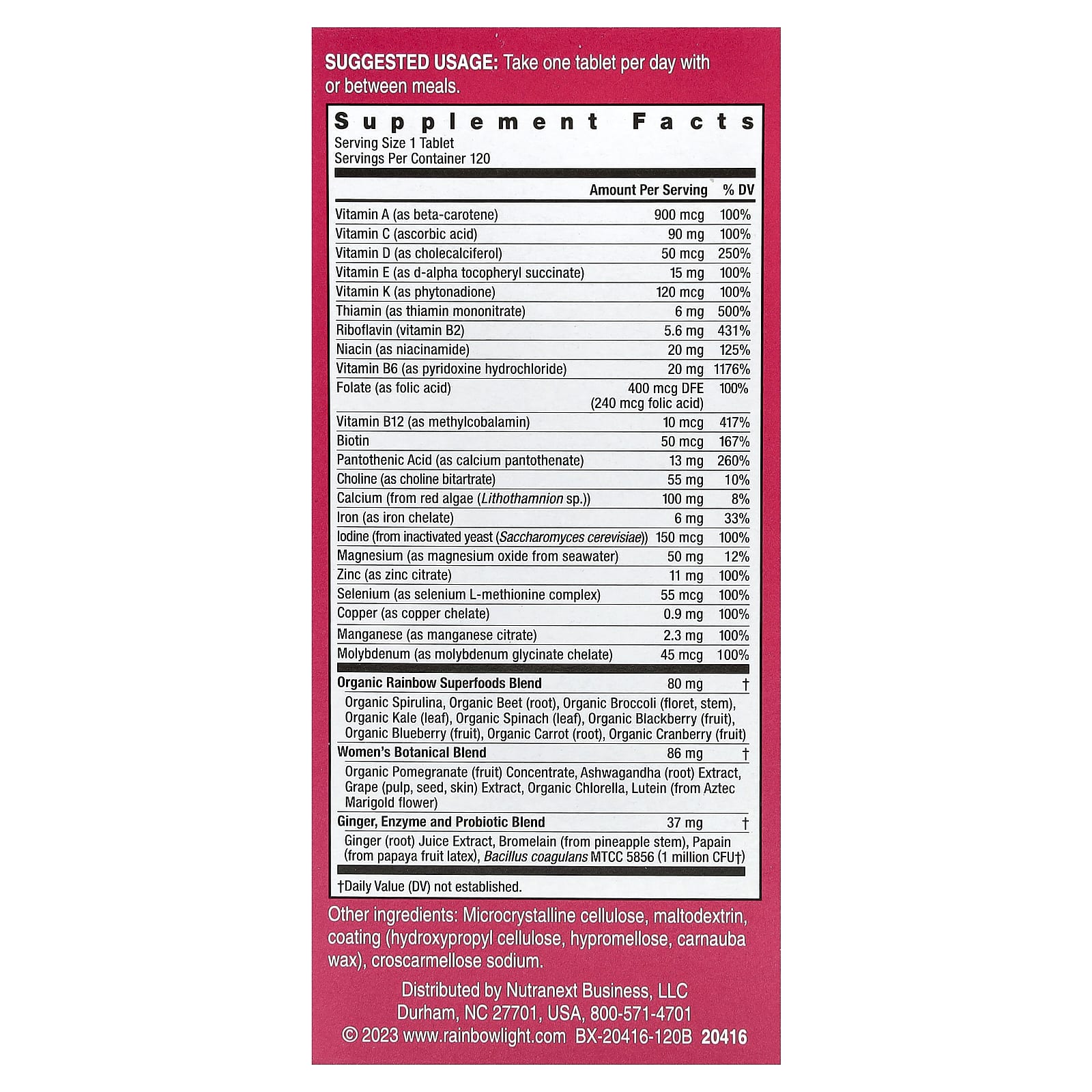 Rainbow Light, Women's One™ Daily Multivitamin, High Potency, 120 Vegetarian Tablets UPC 021888217052 | HiLife Vitamins