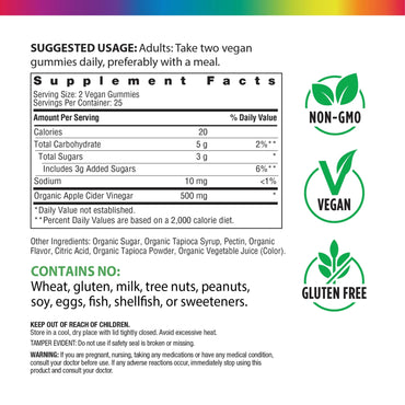 Rainbow Light, Organic Apple Cider Vinegar, 50 Gummies UPC 850068584505 | Hilife Vitamins