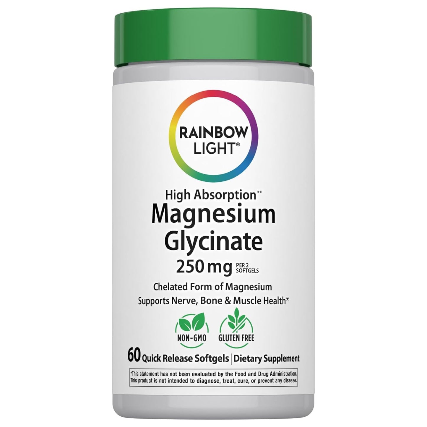 Rainbow Light, Magnesium Glycinate 250 mg, 60 Softgels UPC 850068584536 | HiLife Vitamins