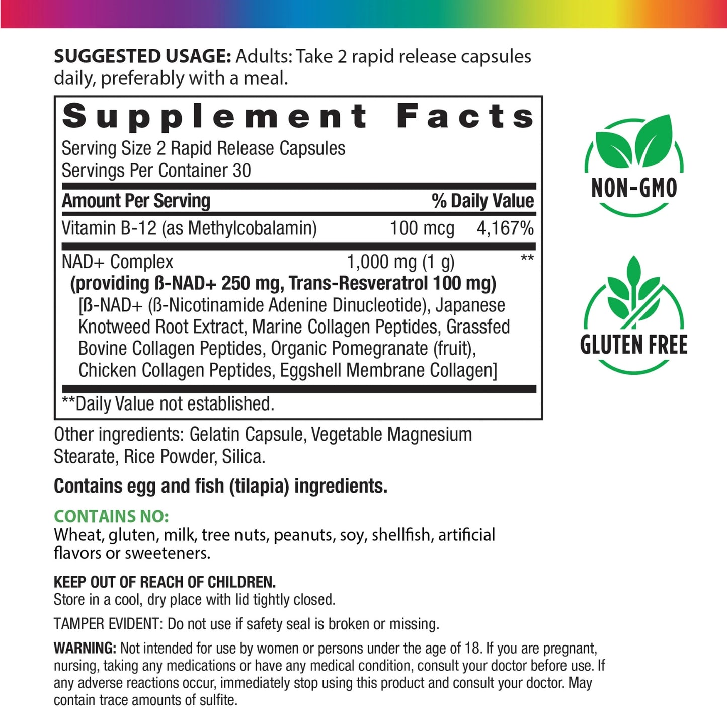 Rainbow Light, NAD+ Trans-Resveratrol Multi-Collagen, 60 Capsules UPC 850068584888 | HiLife Vitamins