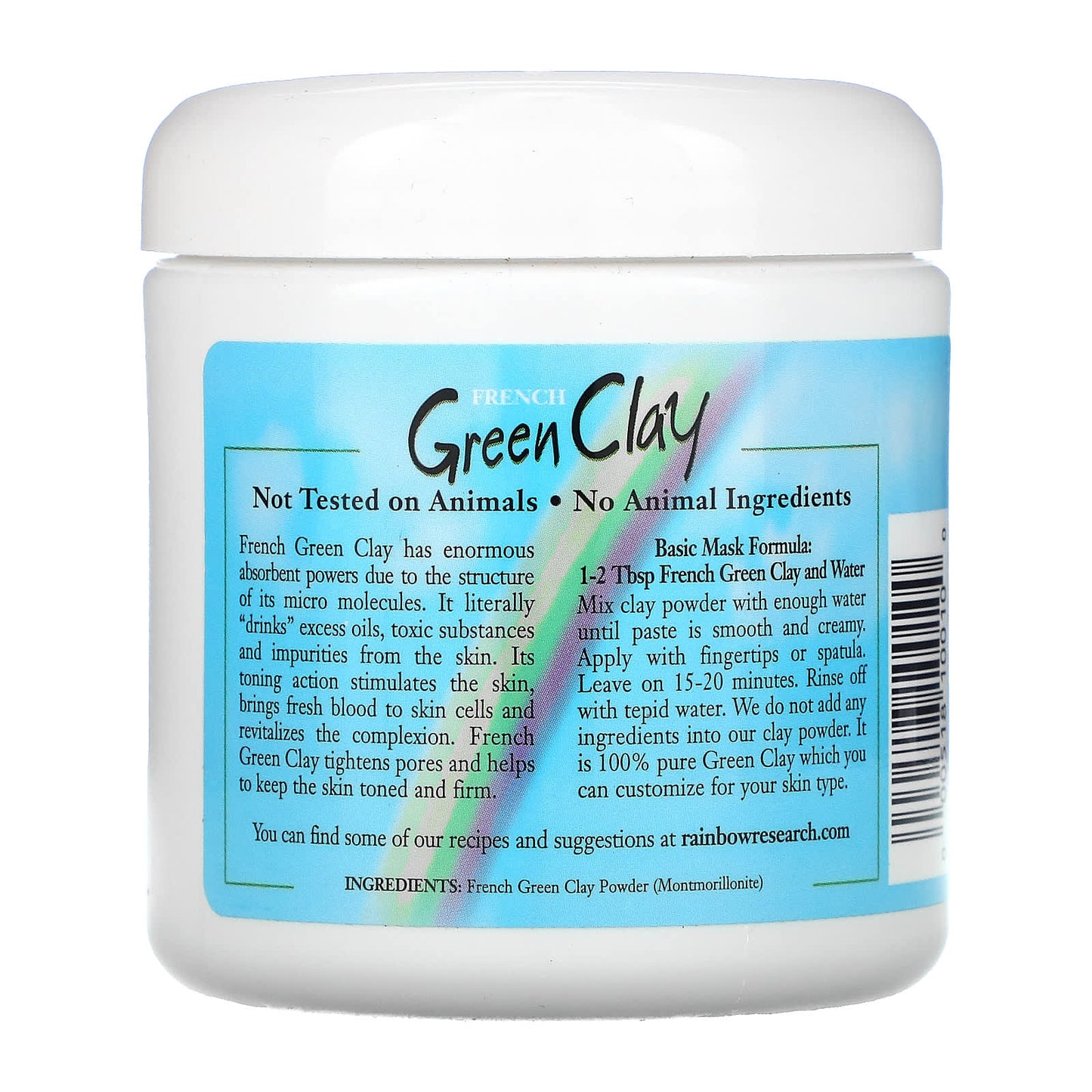 Rainbow Research, French Green Clay, Beauty Facial Treatment Mask, 8 Oz (225 g) UPC 000518100100 | Hilife Vitamins