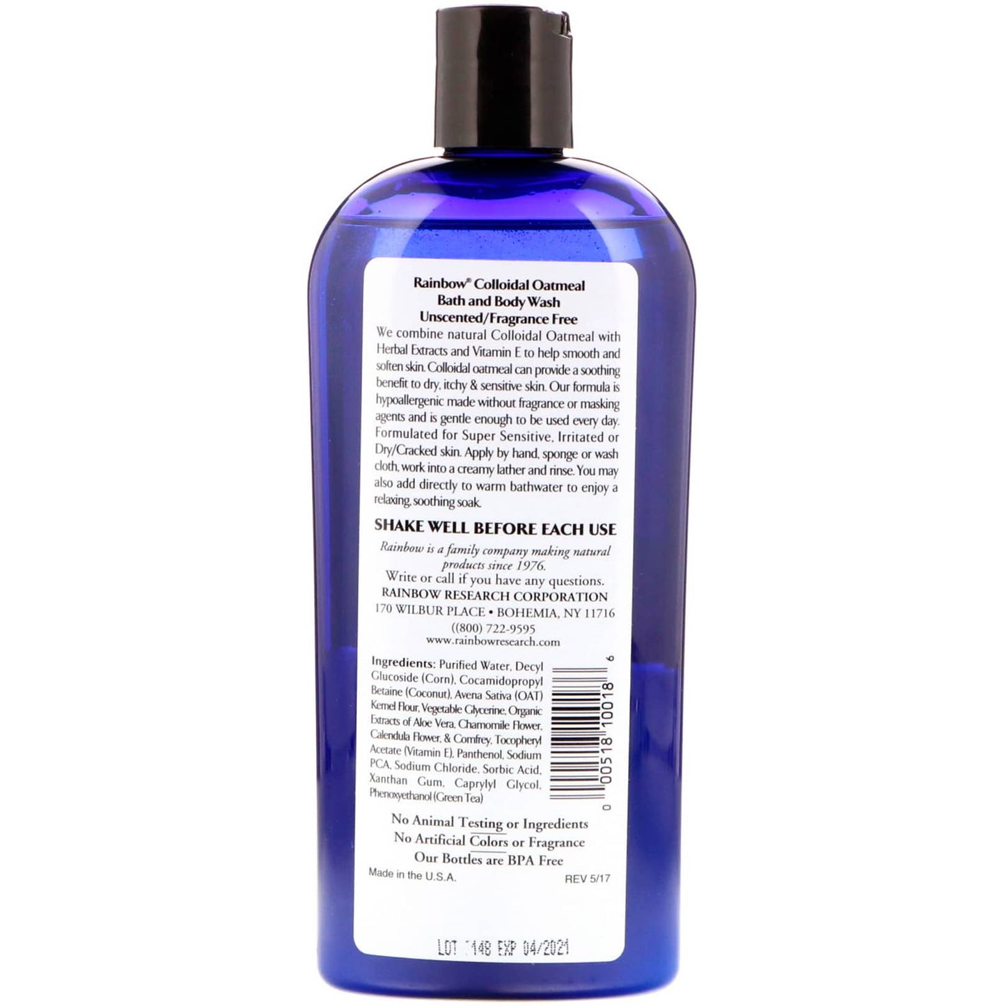 Rainbow Research, Colloidal Oatmeal Body Wash Unscented, 12 Oz UPC 000518100186 | Hilife Vitamins