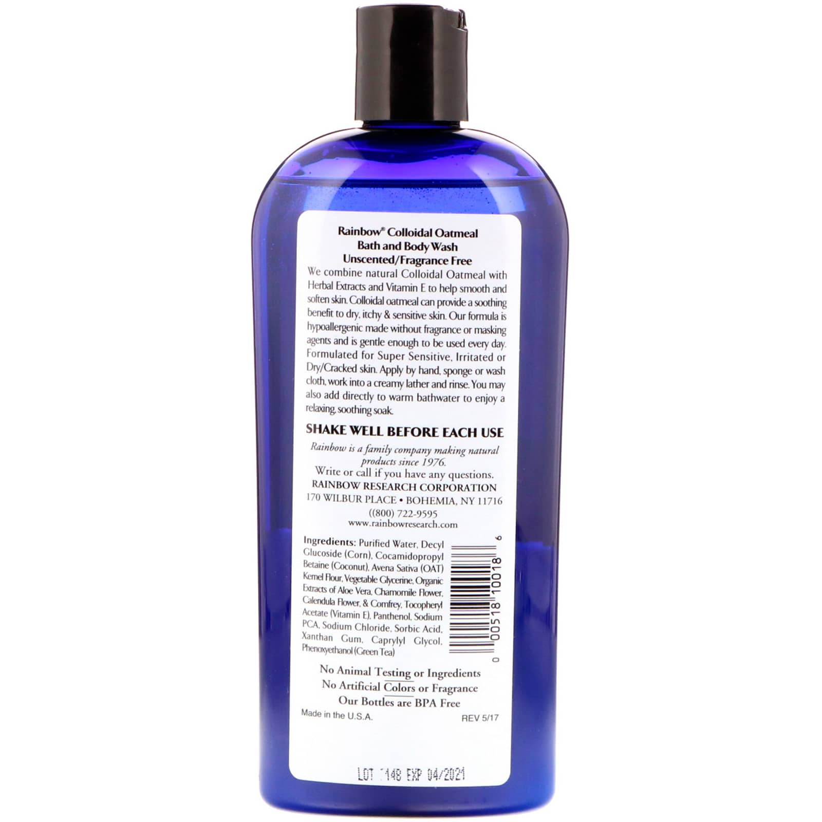 Rainbow Research, Colloidal Oatmeal Body Wash Unscented, 12 Oz UPC 000518100186 | Hilife Vitamins