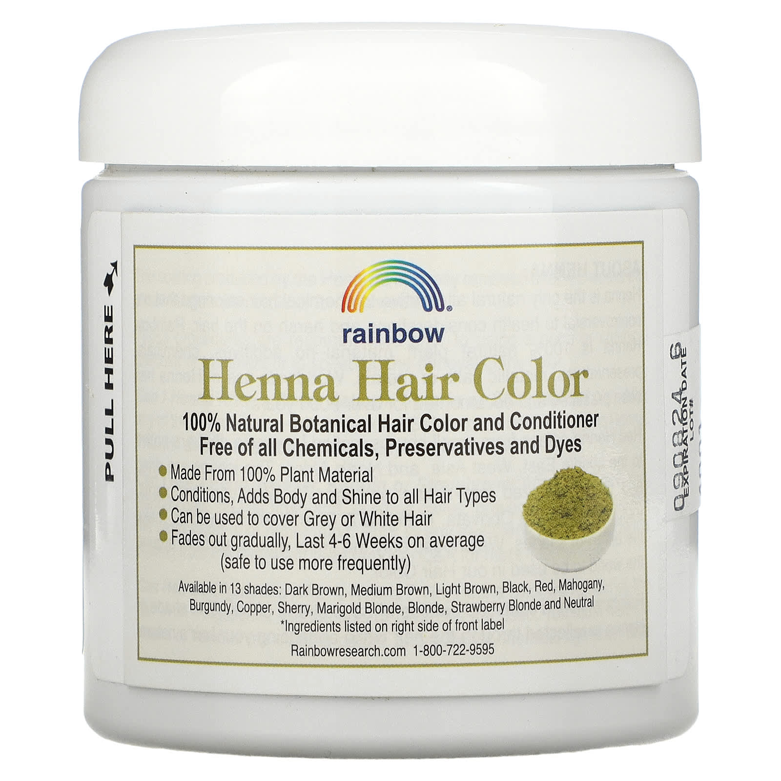 Rainbow Research, Henna, Hair Color and Conditioner, Red, 4 oz (113 g) UPC 000518400019 | Hilife Vitamins