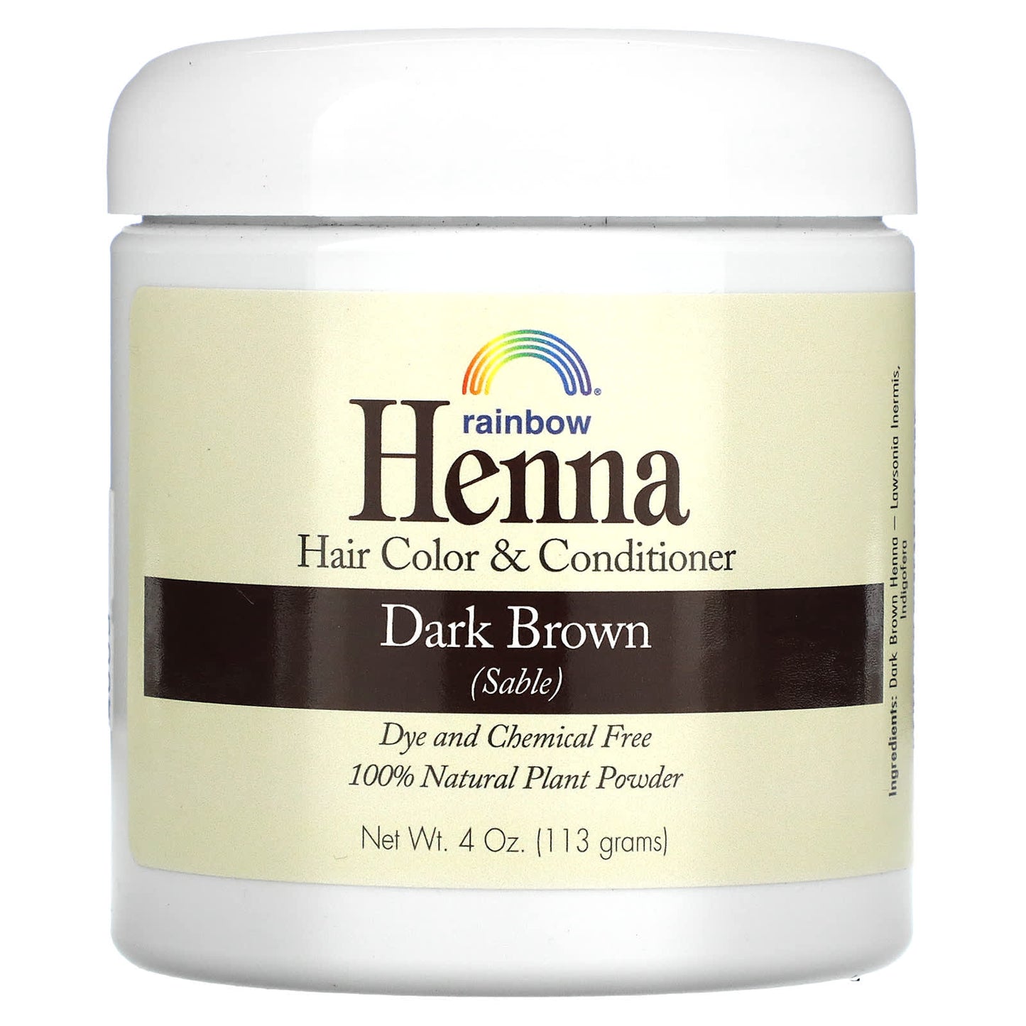 Rainbow Research, Henna, Hair Color & Conditioner, Dark Brown (Sable), 4 oz (113 g) UPC 000518400033 | Hilife Vitamins