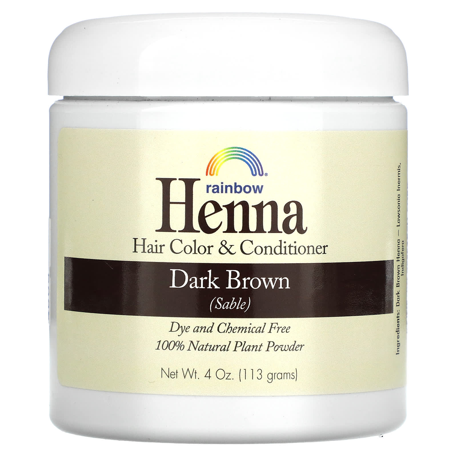 Rainbow Research, Henna, Hair Color & Conditioner, Dark Brown (Sable), 4 oz (113 g) UPC 000518400033 | Hilife Vitamins