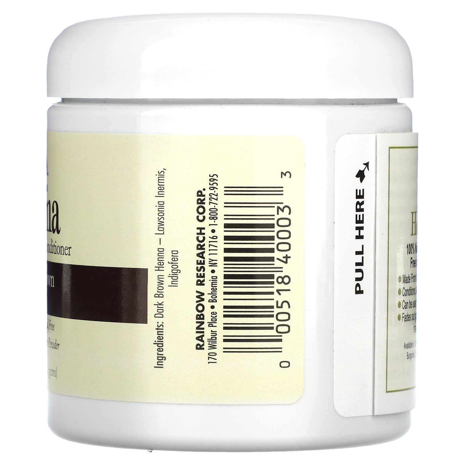 Rainbow Research, Henna, Hair Color & Conditioner, Dark Brown (Sable), 4 oz (113 g) UPC 000518400033 | Hilife Vitamins