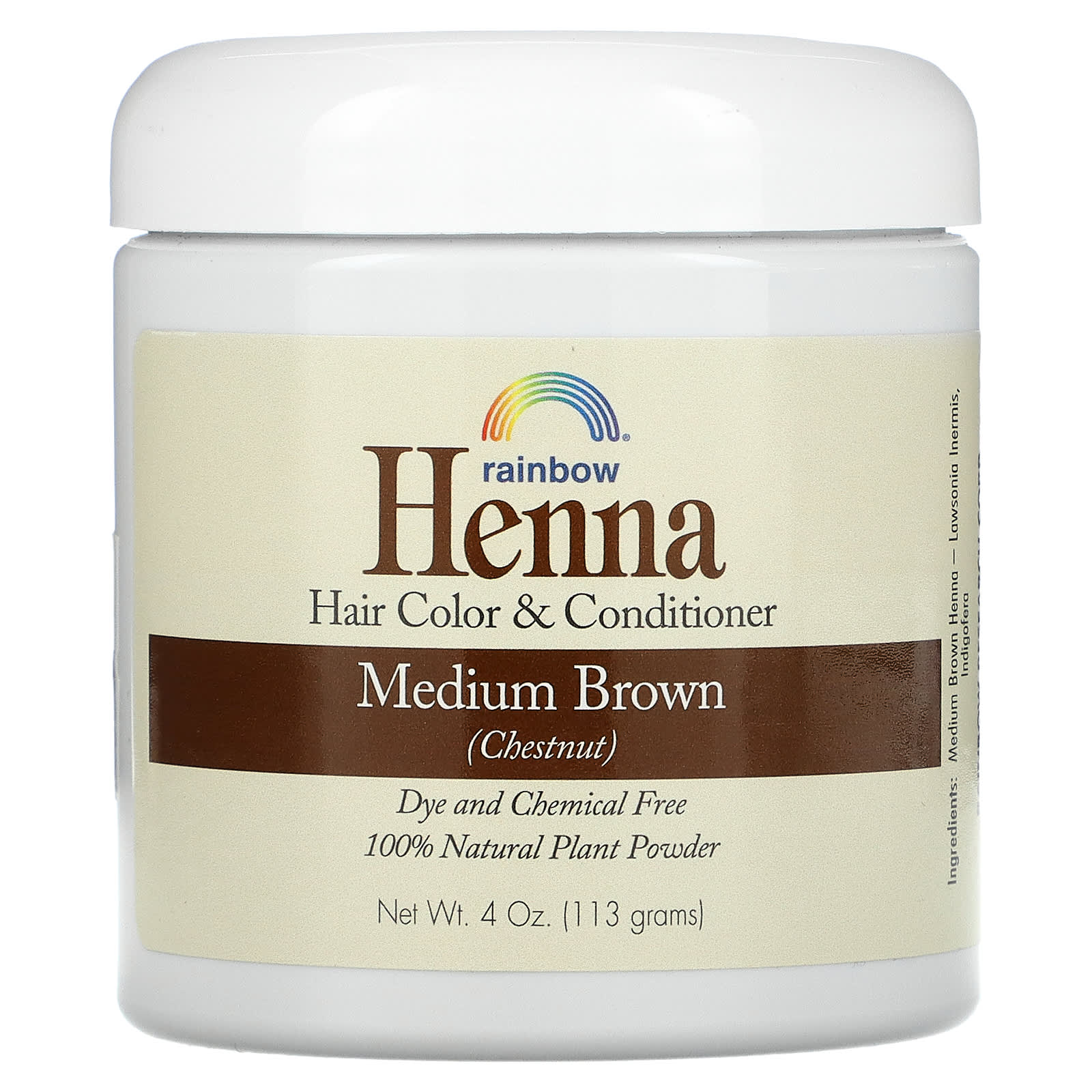 Rainbow Research, Henna, Hair Color and Conditioner, Medium Brown (Chestnut), 4 oz (113 g) UPC 000518400040 | Hilife Vitamins