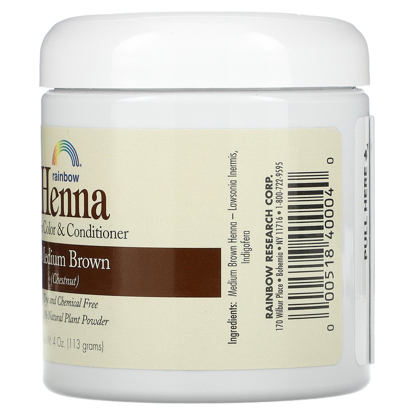 Rainbow Research, Henna, Hair Color and Conditioner, Medium Brown (Chestnut), 4 oz (113 g) UPC 000518400040 | Hilife Vitamins