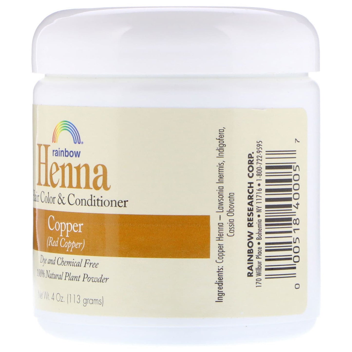 Rainbow Research, Henna, Hair Color and Conditioner, Copper, 4 oz (113 g) UPC 000518400057 | Hilife Vitamins